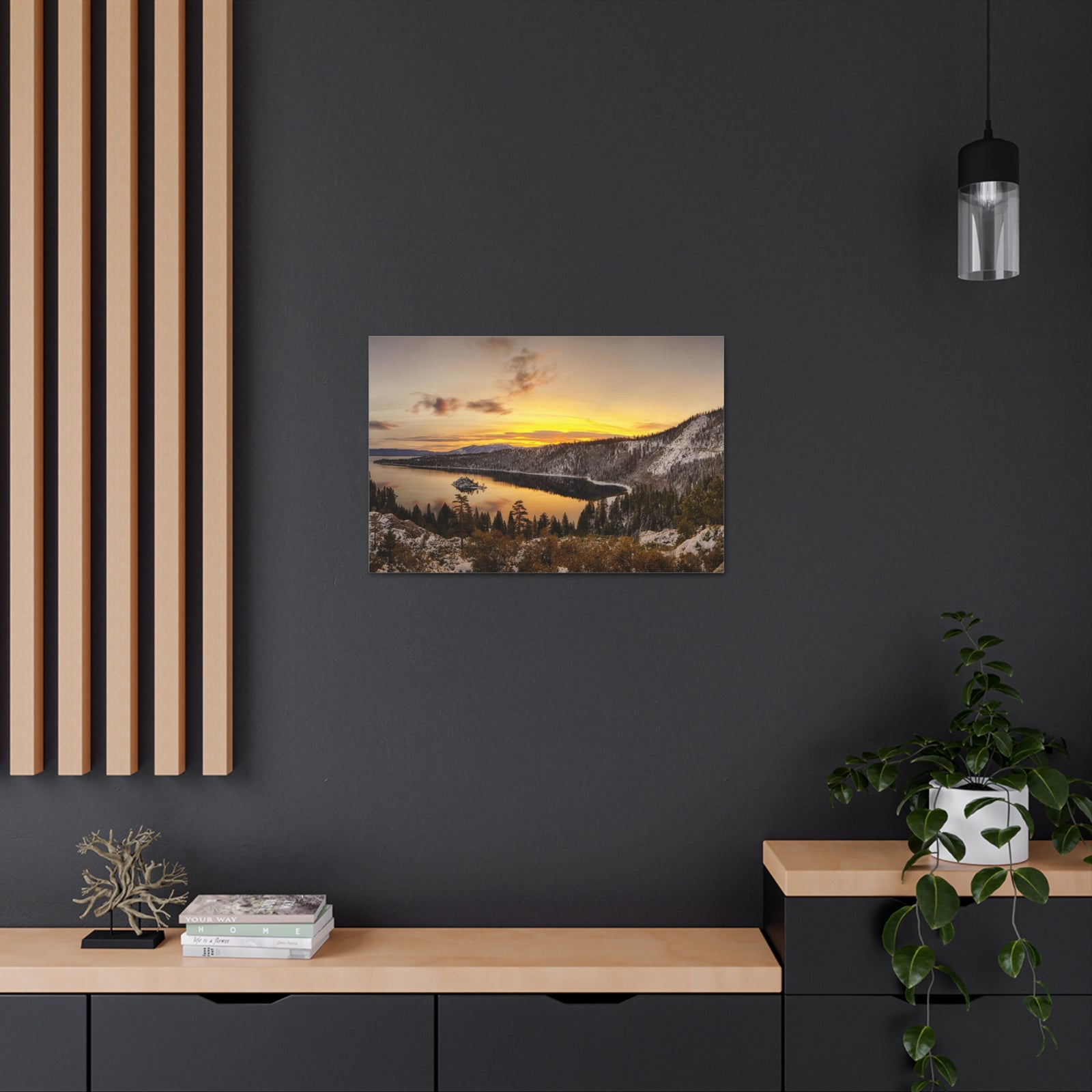Winter Pine Tree Forest Mountain Lake Nature Wilderness Photography Canvas Wall Art for Home Decor Ready-to-Hang-Express Your Love Gifts