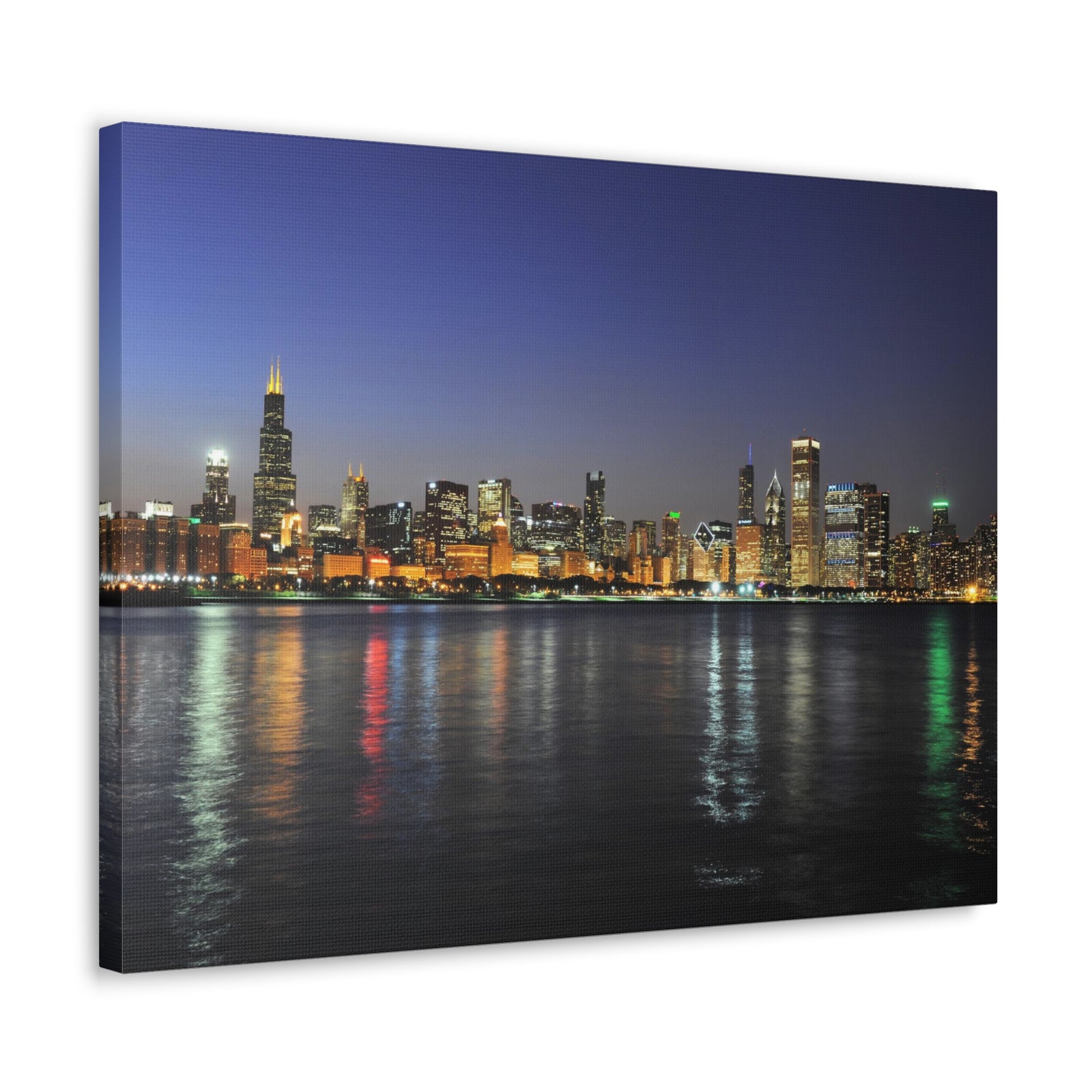 Chicago Night Skyline Canvas Artwork High-Quality Breathtaking Stunning Cityscape for Home Decor Ready to Hang-Express Your Love Gifts