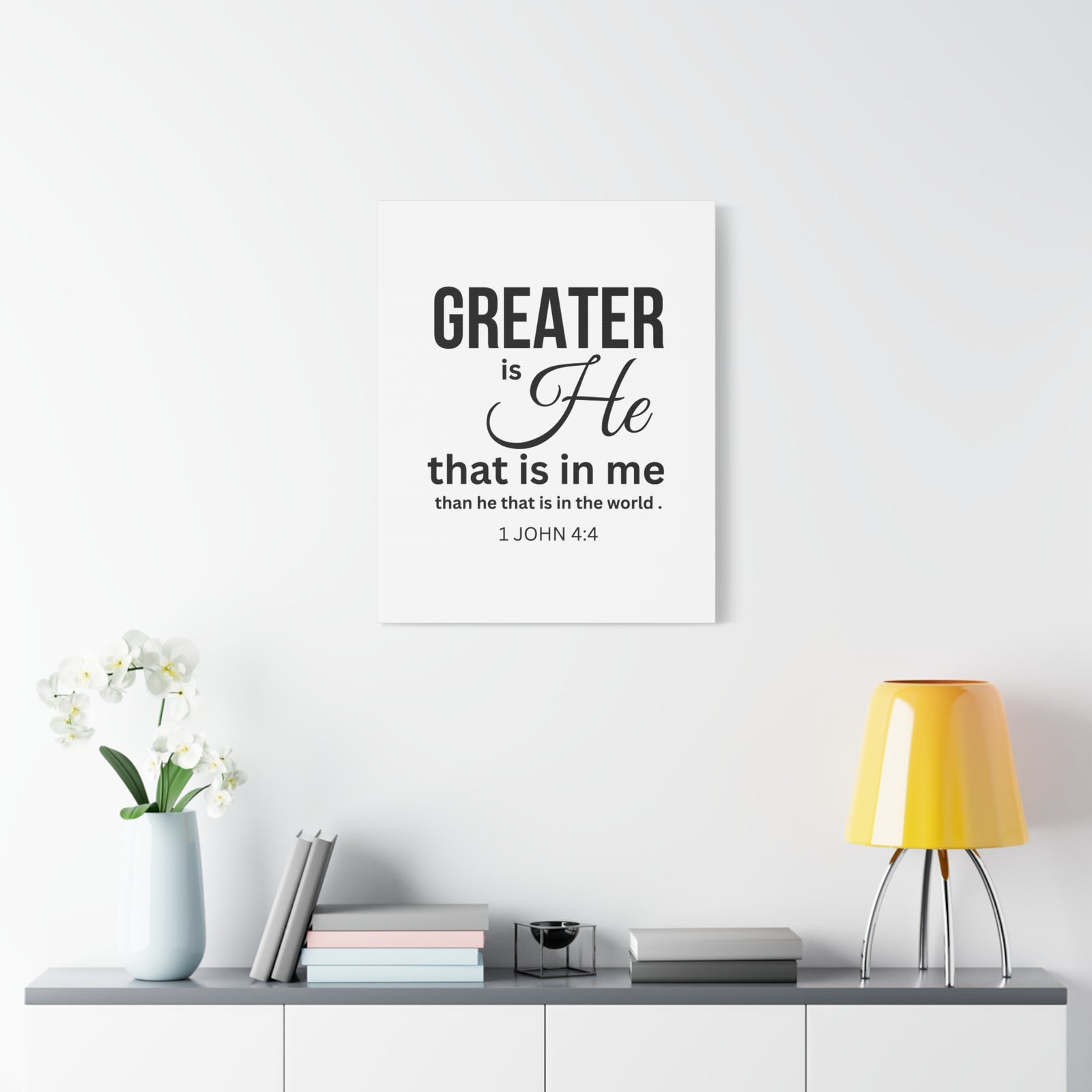 Scripture Walls 1 John 4:4 Greater is He Bible Verse Canvas Christian Wall Art Ready to Hang Unframed-Express Your Love Gifts