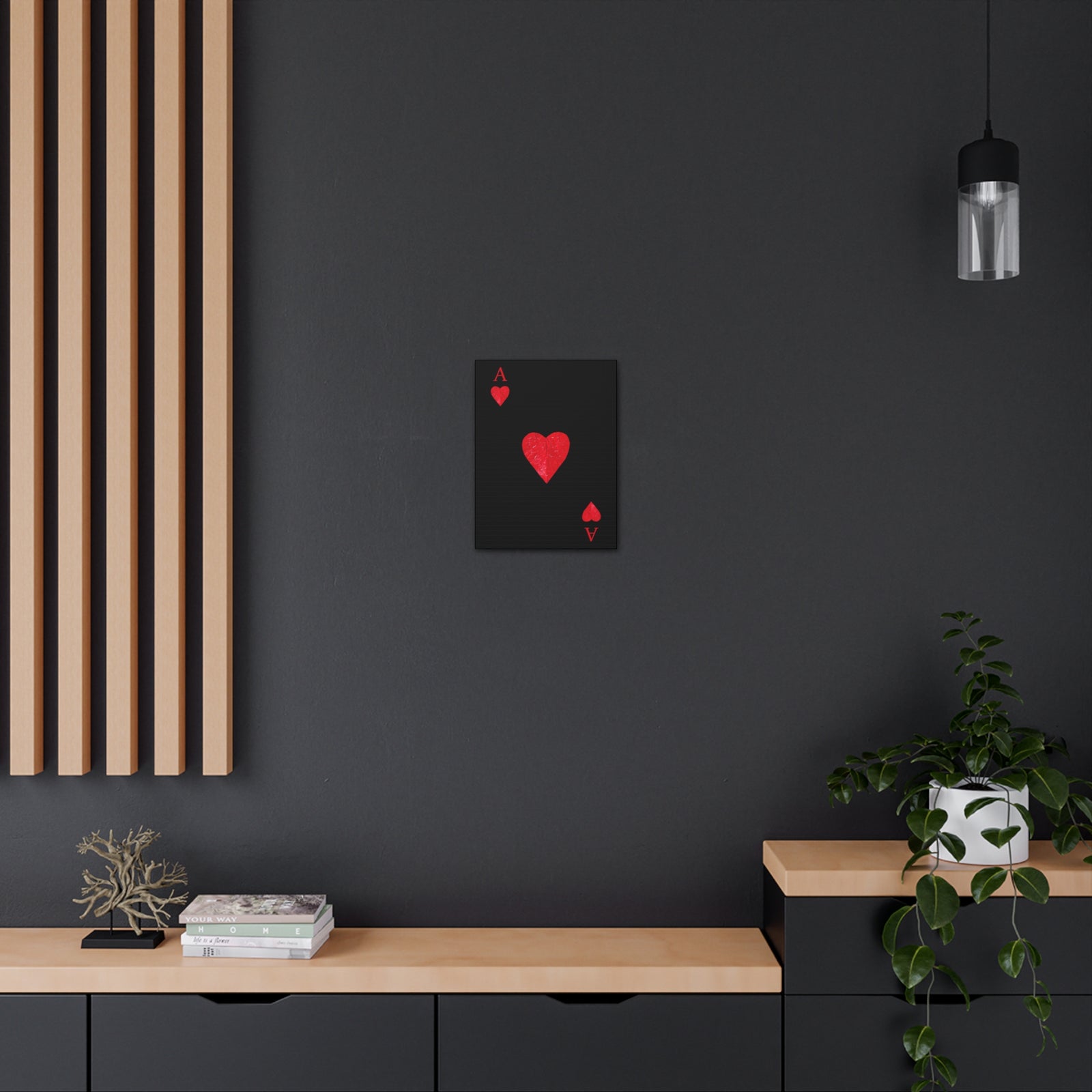 Ace Of Hearts Black Surface Playing Card Canvas Wall Art for Home Decor Ready-to-Hang-Express Your Love Gifts