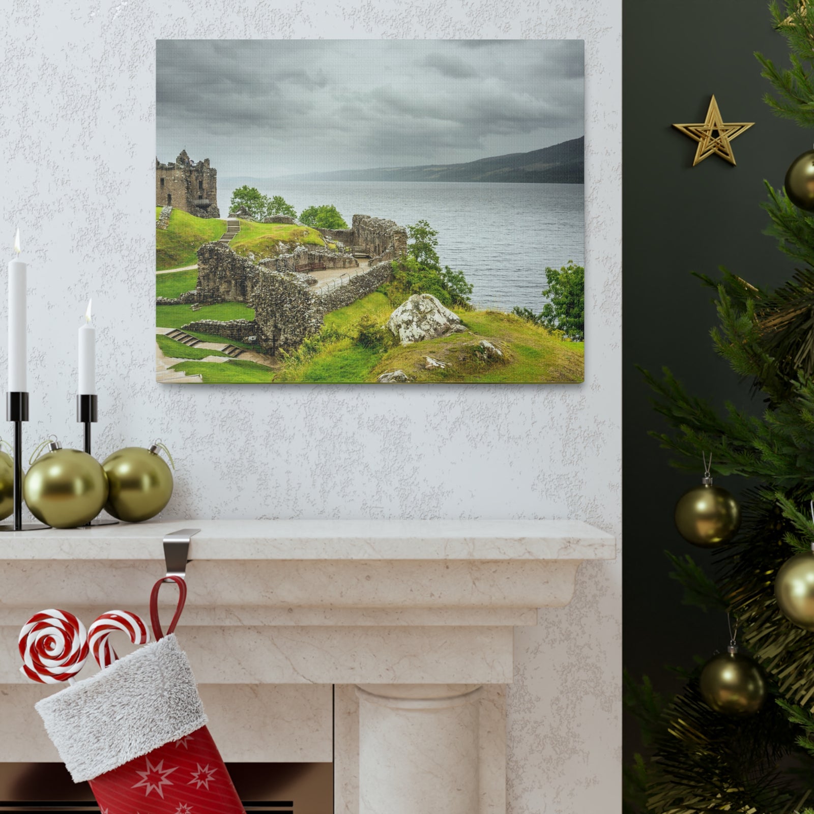 Loch Ness Scotland Modern Ruins of Urquhart Castle Multicolor Scenic Nature Photography Canvas Home Office Decor Ready to Hang-Express Your Love Gifts
