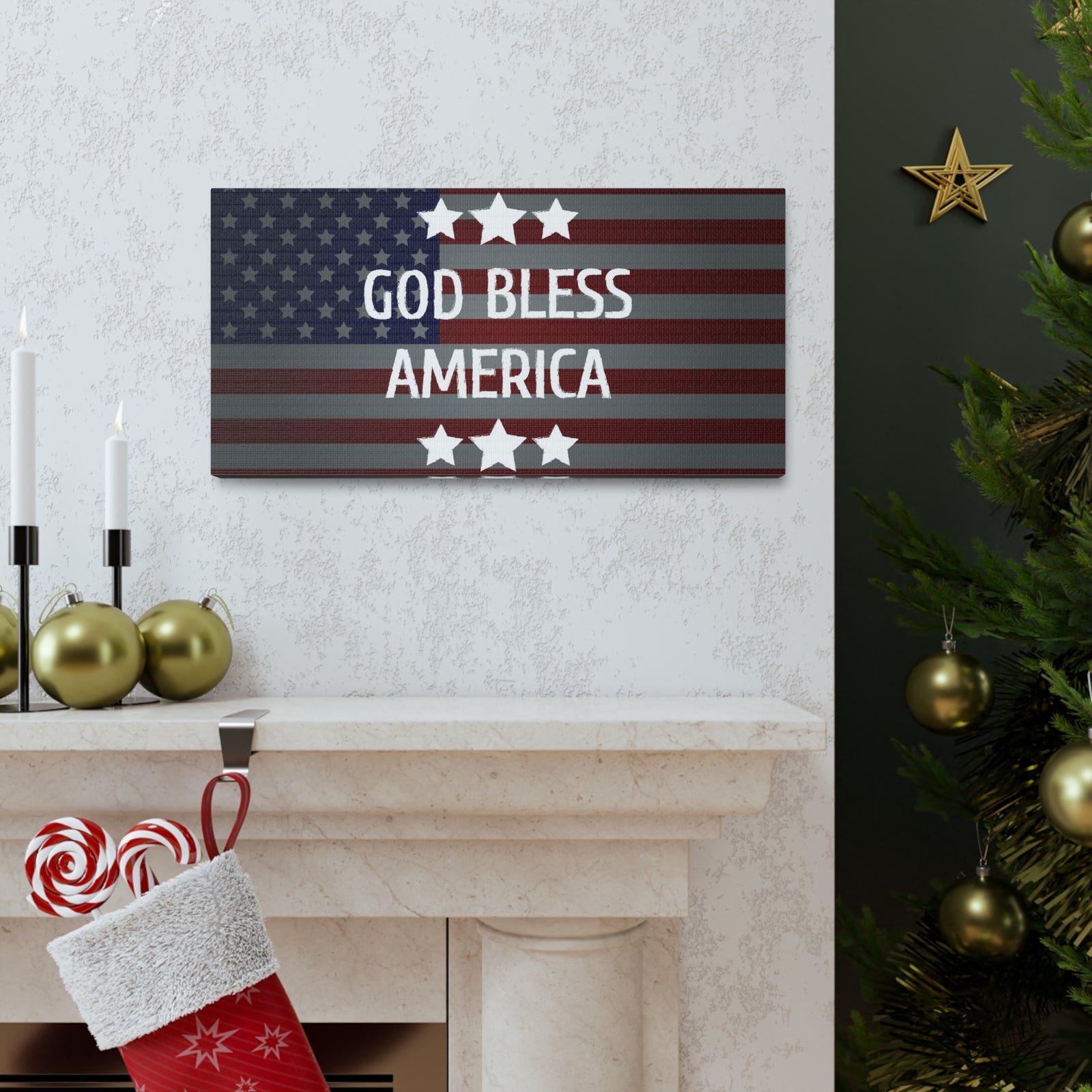 God Bless America Flag Day Concept Canvas Wall Art for Home Decor Ready-to-Hang-Express Your Love Gifts