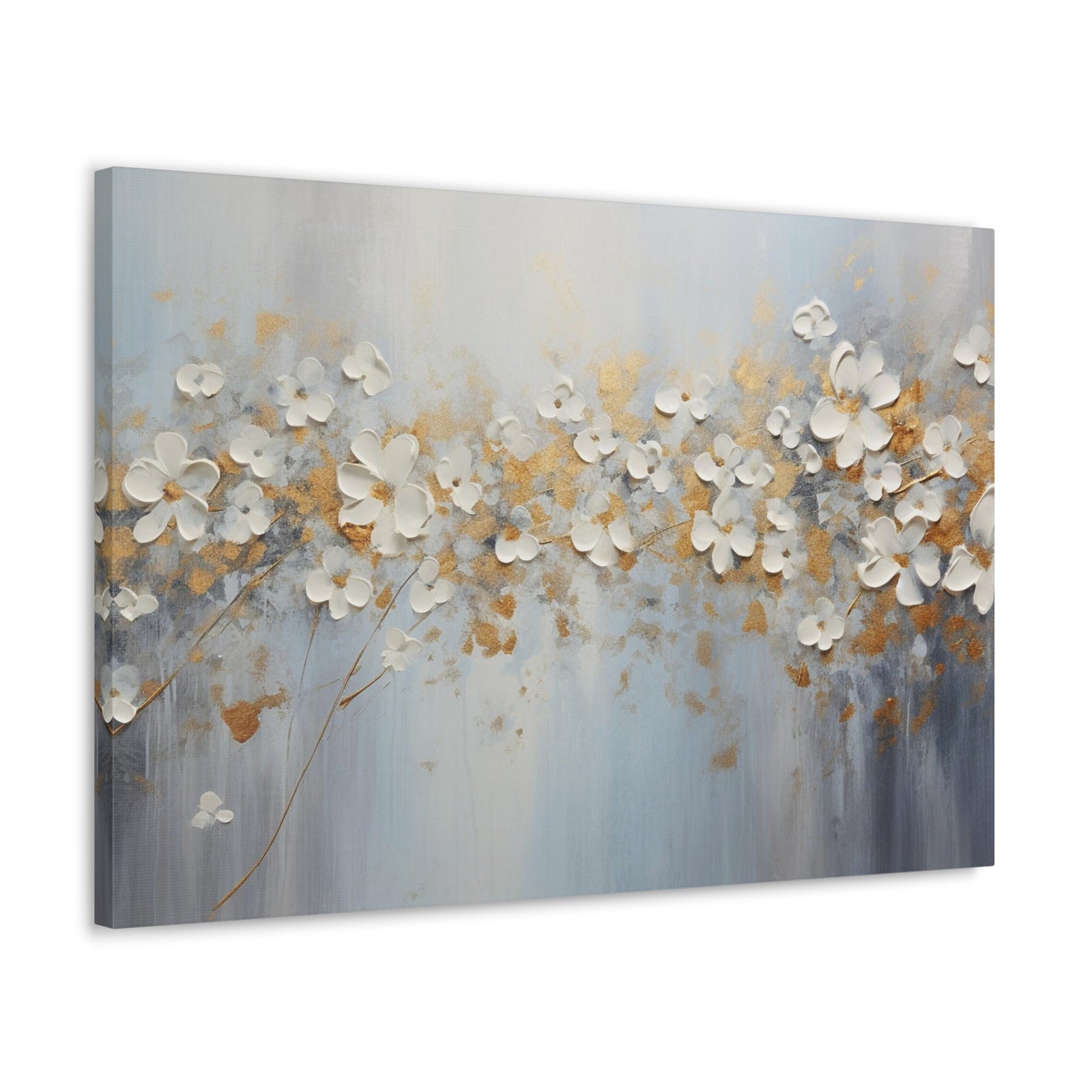 Abstract Gold Element White Flowers Texture Background Canvas Wall Art for Home Decor Ready-to-Hang-Express Your Love Gifts