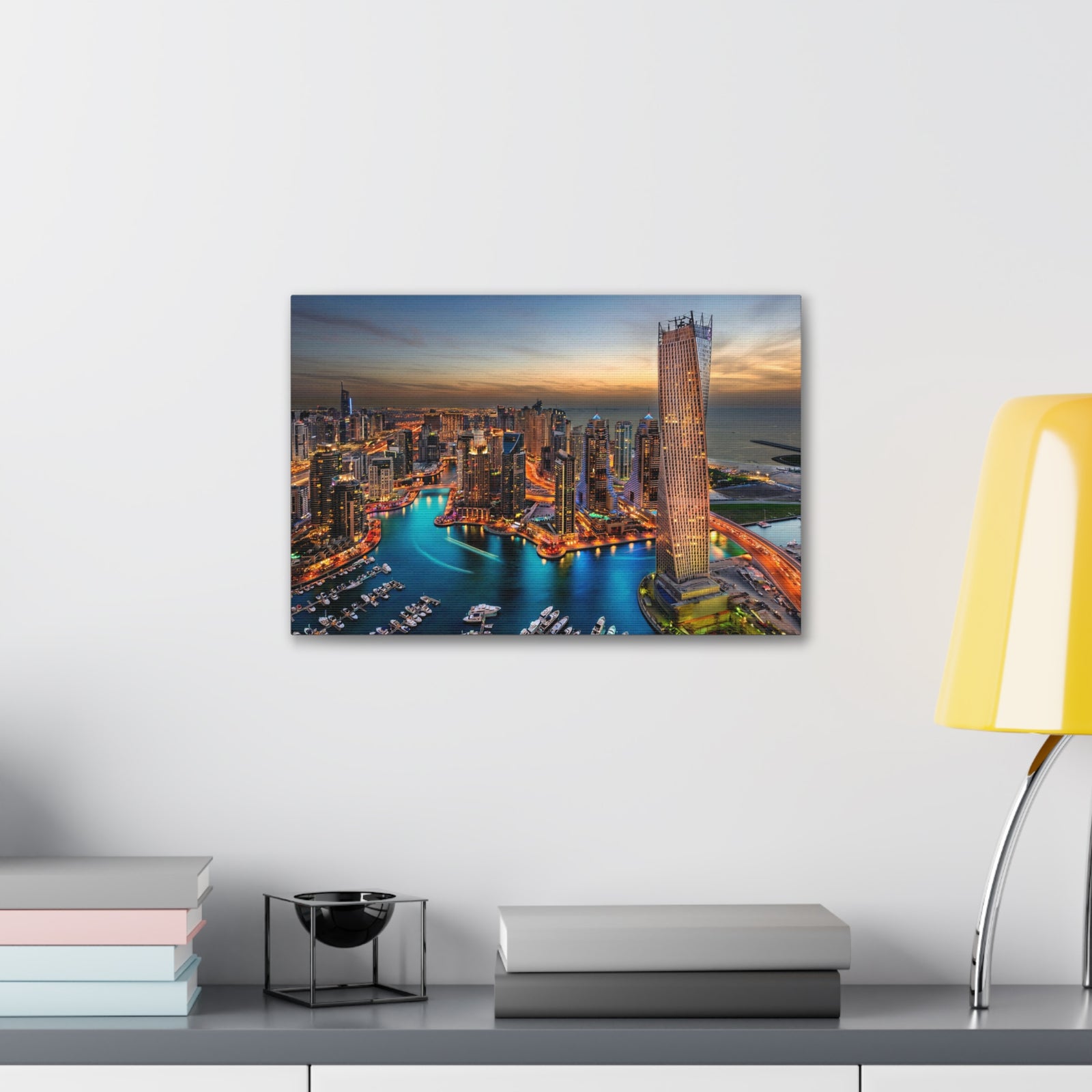 Dubai Night Skyline Canvas Artwork High-Quality Breathtaking Stunning Cityscape for Home Decor Ready to Hang-Express Your Love Gifts