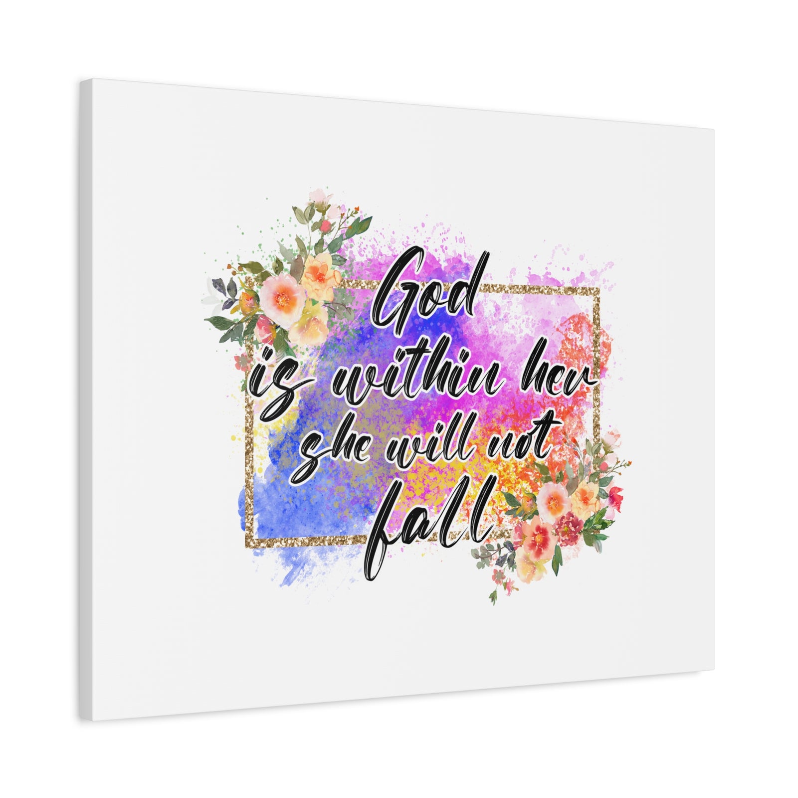 Scripture Canvas God Is Within Psalms 46:5 Flowers Christian Wall Art Bible Verse Print Ready to Hang-Express Your Love Gifts