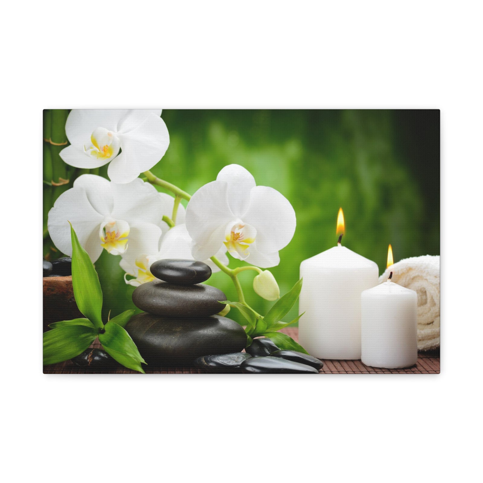 Zen Basalt Stones Forest Floral Nature Photography Canvas Wall Art for Home Decor Ready-to-Hang-Express Your Love Gifts