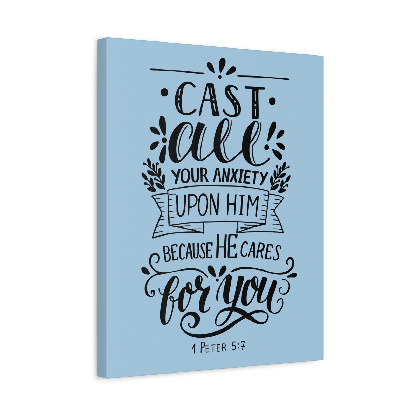Scripture Canvas Cast All Your Anxiety 1 Peter 5:7 Christian Wall Art Bible Verse Print Ready To Hang-Express Your Love Gifts
