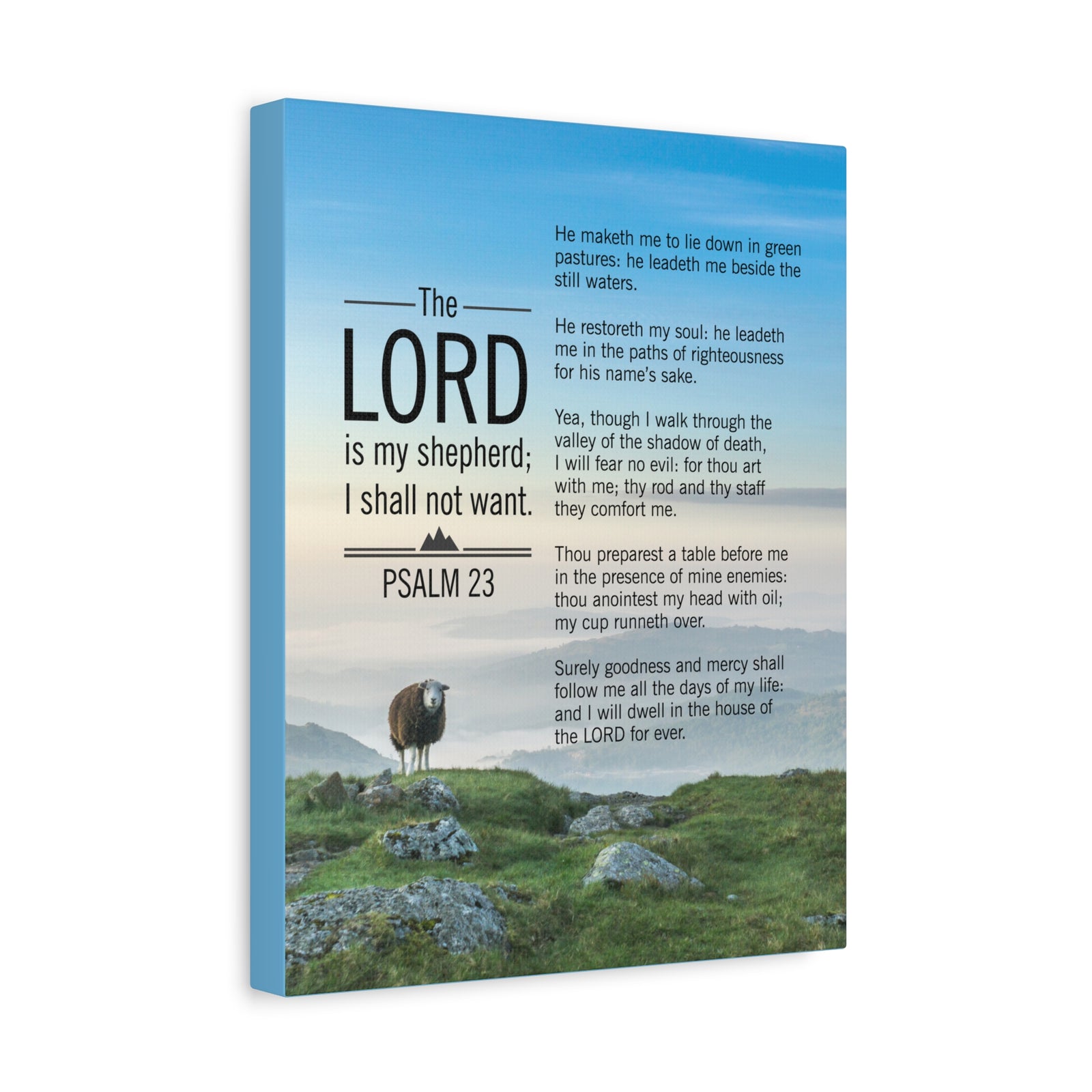 Bible Verse Canvas The Lord is My Shepherd Blue Sky Psalm 23 Wall Art Christian Home Decor-Express Your Love Gifts