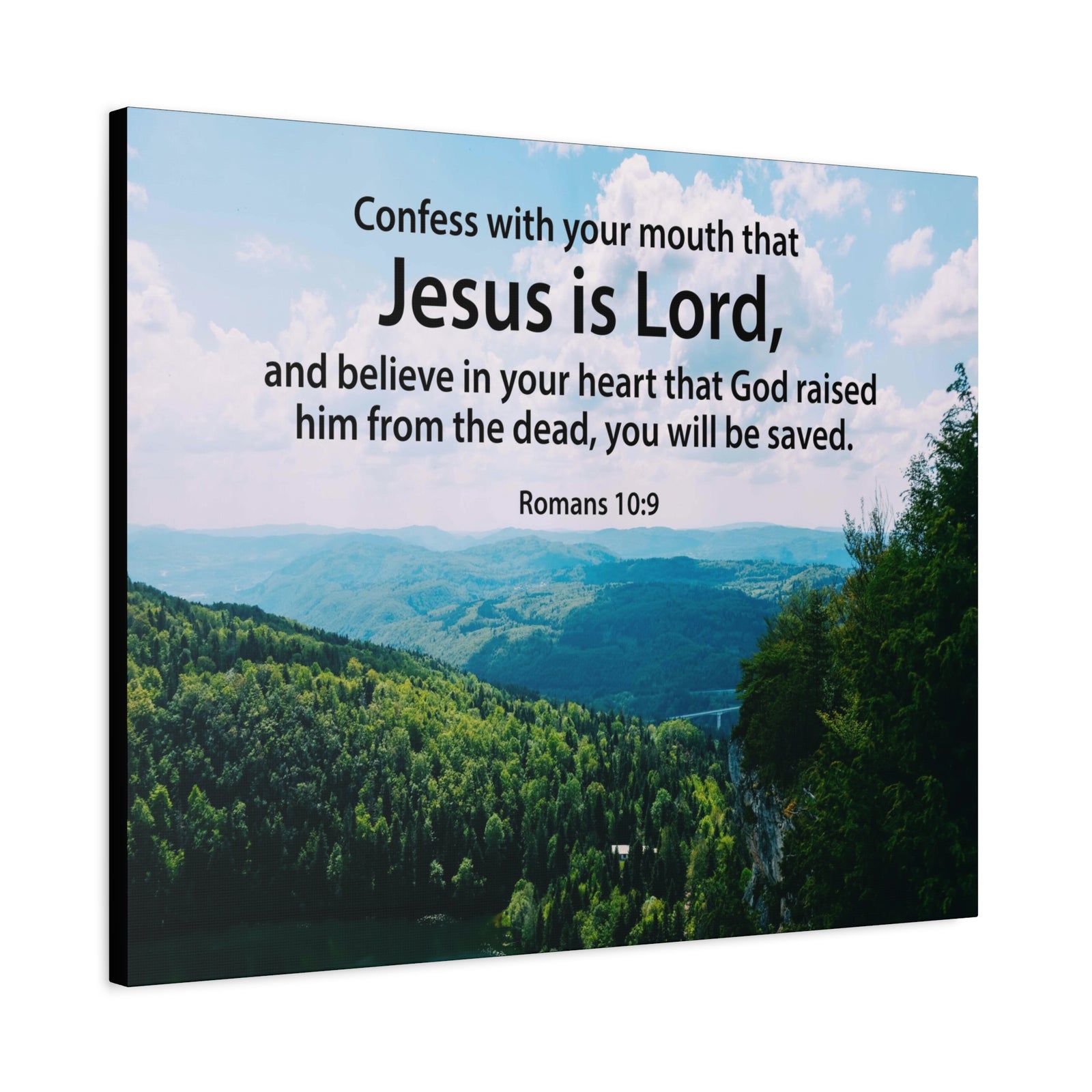 Scripture Canvas Jesus is Lord Romans 10:9 Christian Wall Art Bible Verse Print Ready to Hang-Express Your Love Gifts