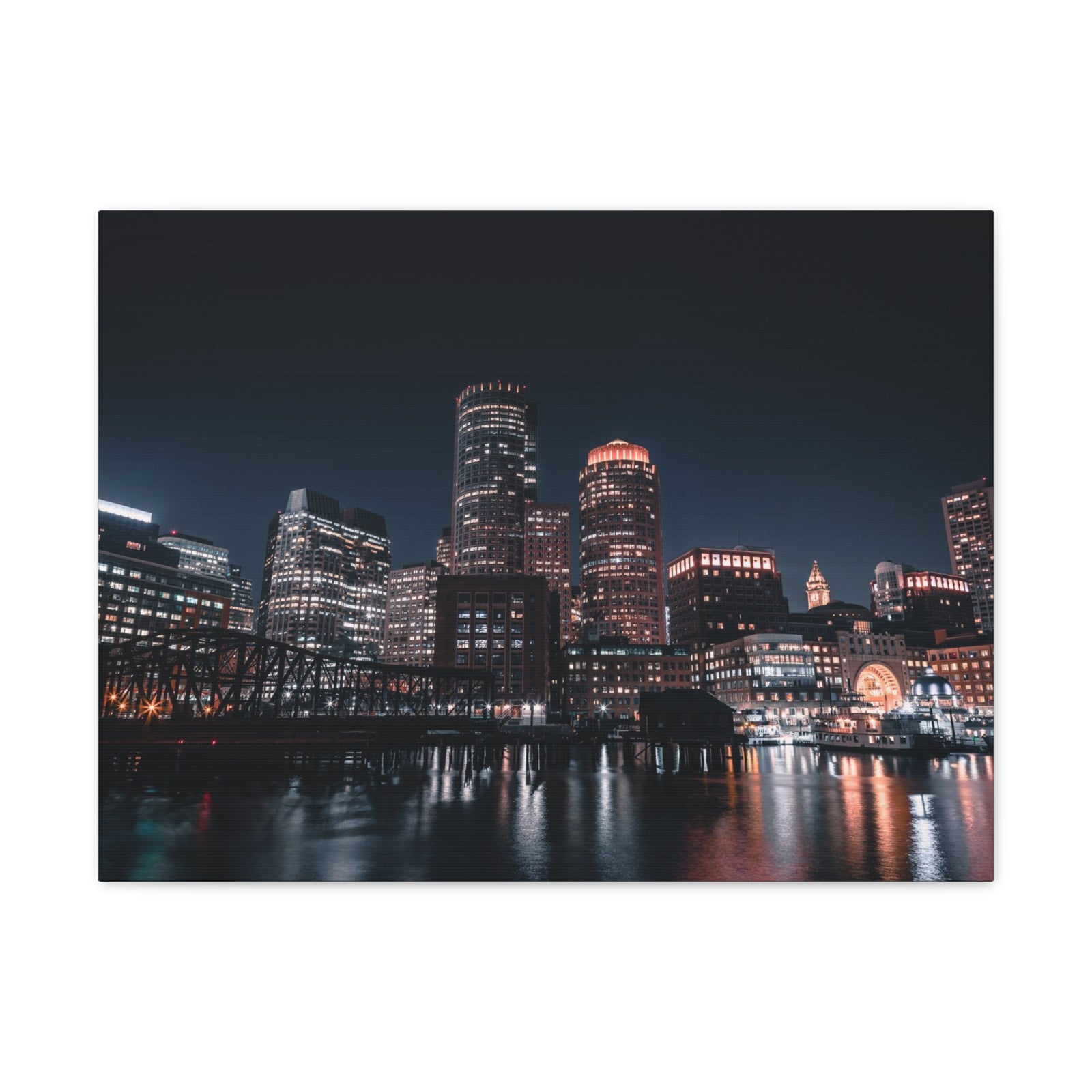 Boston Night Skyline Canvas Artwork High-Quality Breathtaking Stunning Cityscape for Home Decor Ready to Hang-Express Your Love Gifts