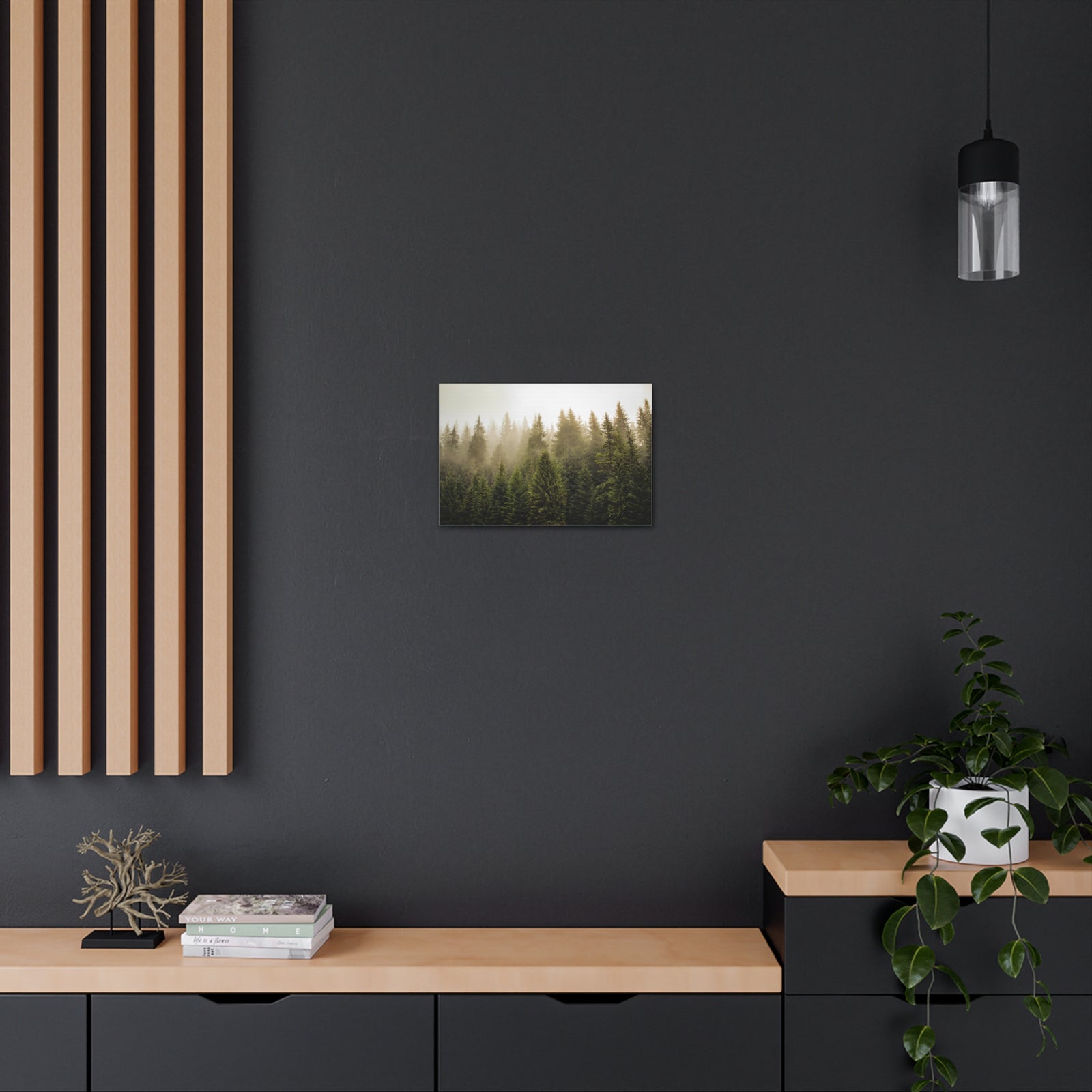 Misty Pine Tree Forest Nature Wilderness Photography Canvas Wall Art for Home Decor Ready-to-Hang-Express Your Love Gifts