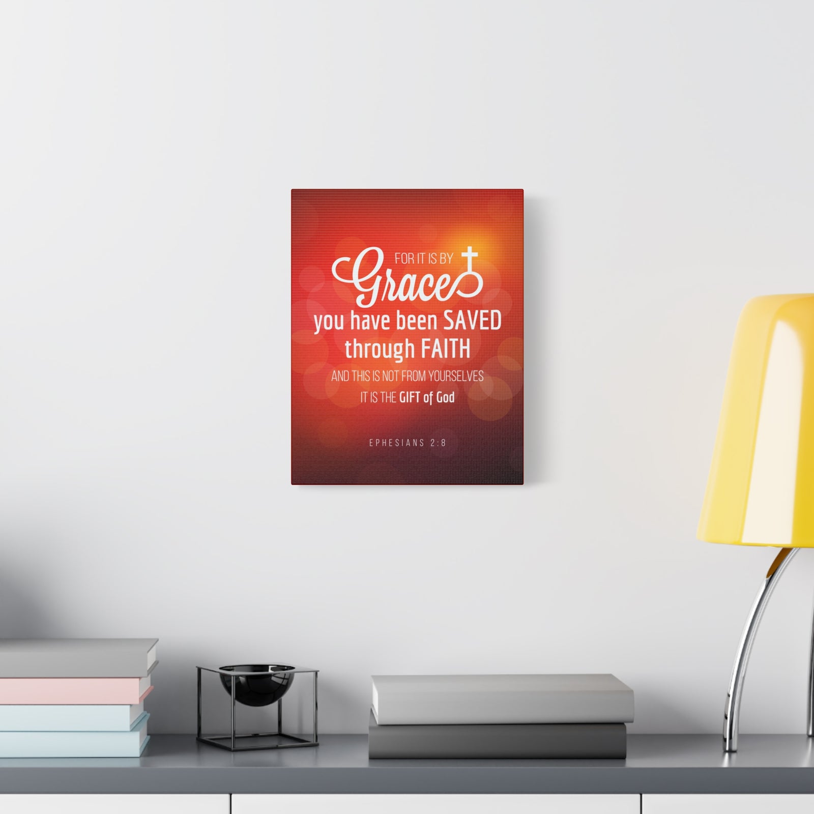 Scripture Canvas Saved Through Faith Ephesians 2:8 Wall Art Bible Verse Print Ready to Hang-Express Your Love Gifts