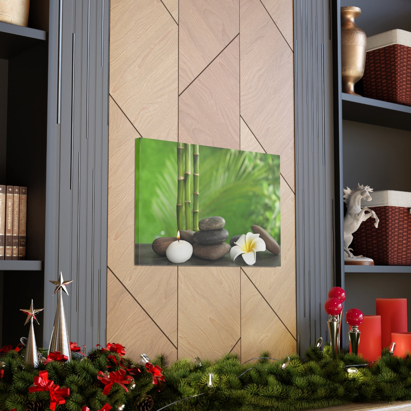 Stones on Table Forest Floral Nature Photography Canvas Wall Art for Home Decor Ready-to-Hang-Express Your Love Gifts