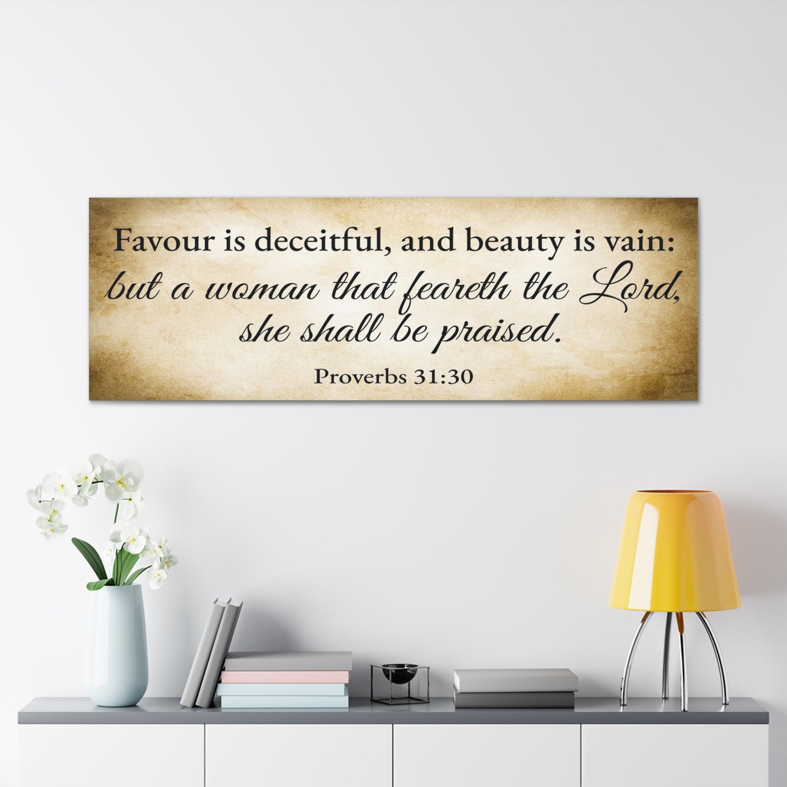Scripture Walls Proverbs 31:30 Gold Bible Verse Canvas Christian Wall Art Ready to Hang Unframed-Express Your Love Gifts