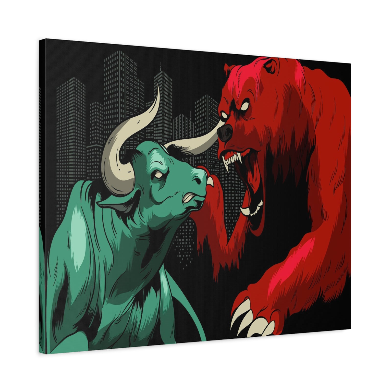 Stock Market Wall Art Bull vs Bear Battling for Wealth Wall Street Trading Art Canvas-Express Your Love Gifts