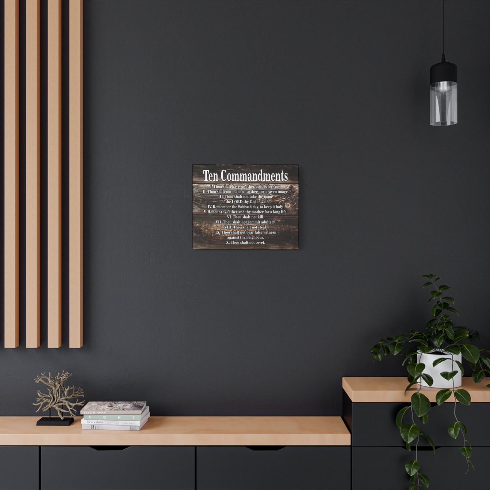 Scripture Canvas Ten Commandments Wood Brown Christian Wall Art Print Ready to Hang-Express Your Love Gifts