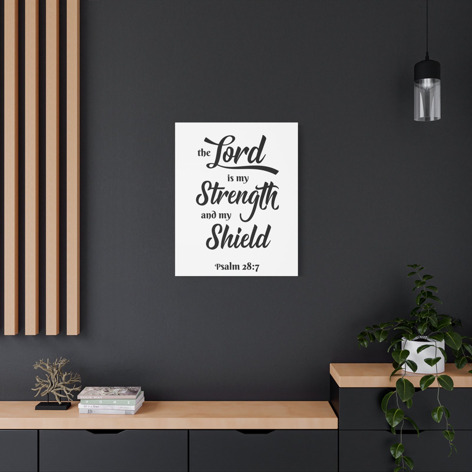 Scripture Wall The Lord Is My Strength Psalm 28:7 Bible Verse Canvas Christian Wall Art Ready To Hang-Express Your Love Gifts