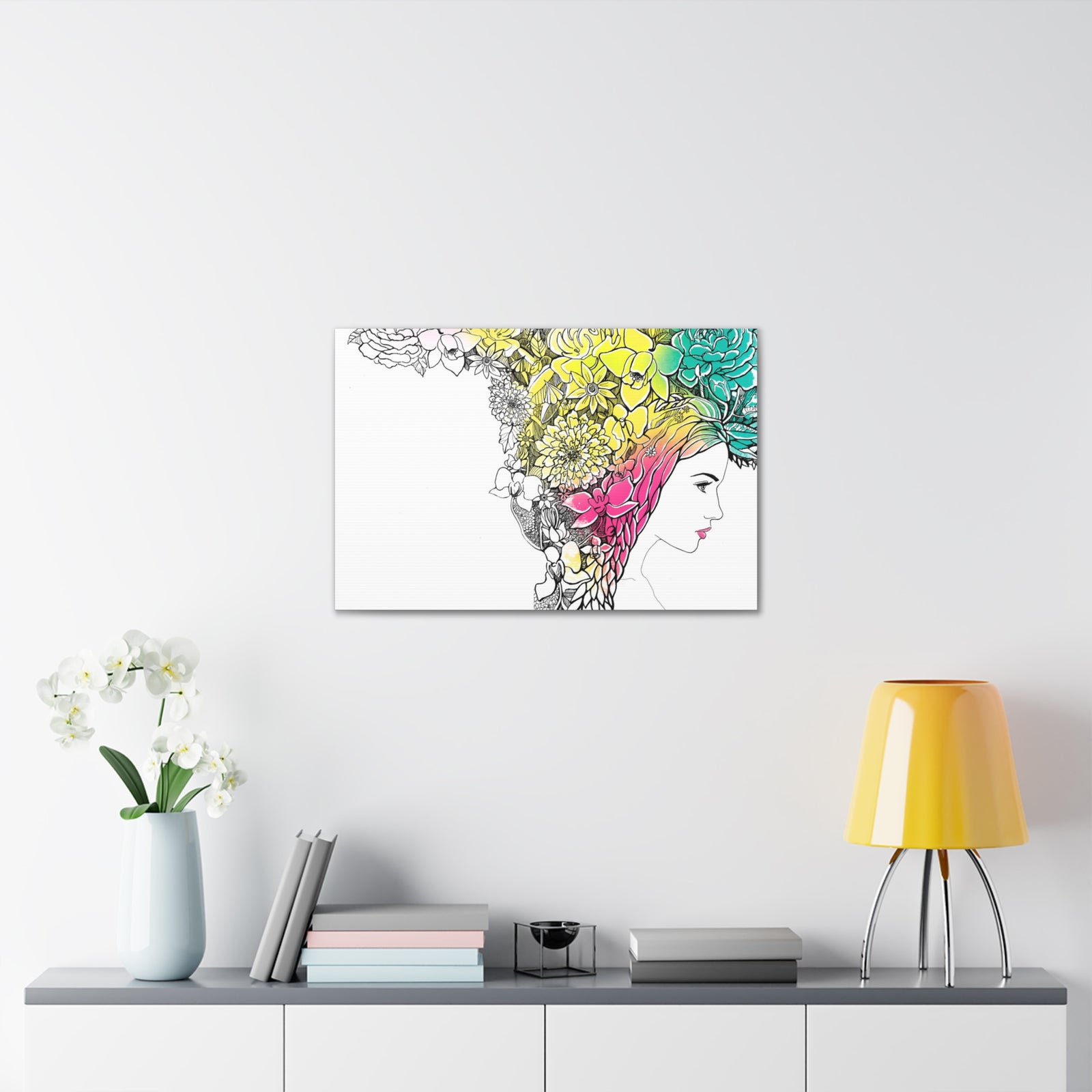Young Girl With Hair Made Of Flowers And Leaves Flower Canvas Wall Art for Home Decor Ready-to-Hang-Express Your Love Gifts