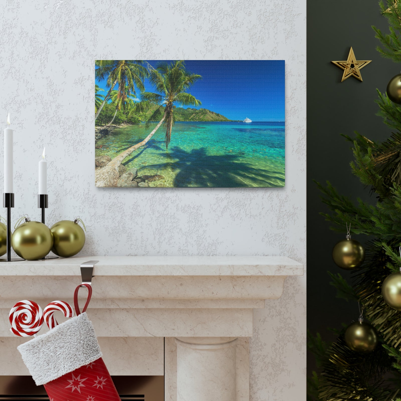 Palm Trees Quiet Beach Ocean Canvas Wall Art for Home Decor Ready-to-Hang-Express Your Love Gifts