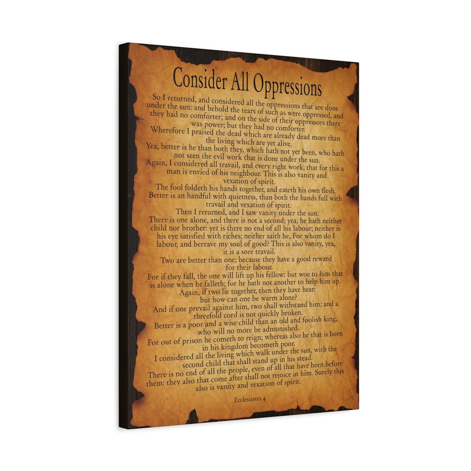 Scripture Walls Consider All Oppressions Ecclesiastes 4 Gold Brown Bible Verse Canvas Christian Wall Art Ready to Hang-Express Your Love Gifts