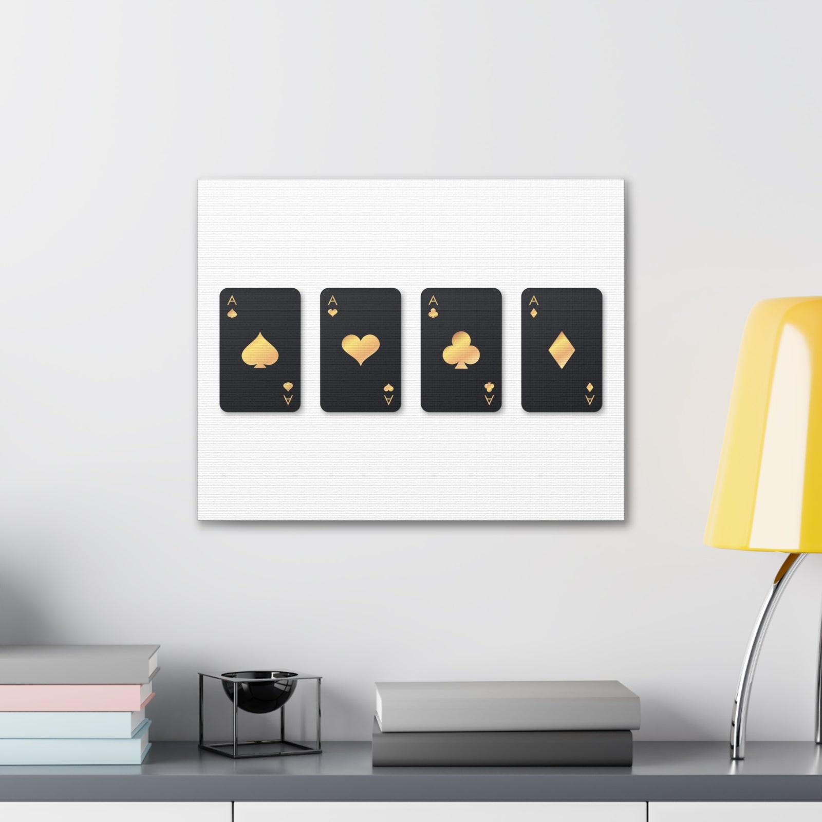 Four Black Aces Card Suits Playing Card Canvas Wall Art for Home Decor Ready-to-Hang-Express Your Love Gifts