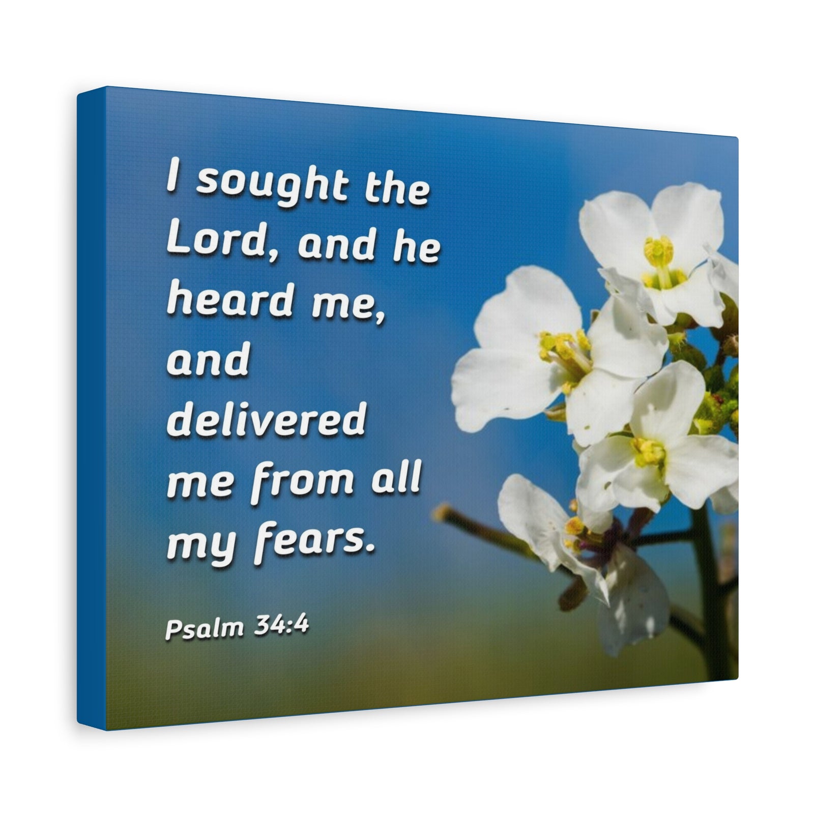Scripture Canvas He Heard Me Psalm 34:4 Christian Wall Art Bible Verse Print Ready to Hang-Express Your Love Gifts
