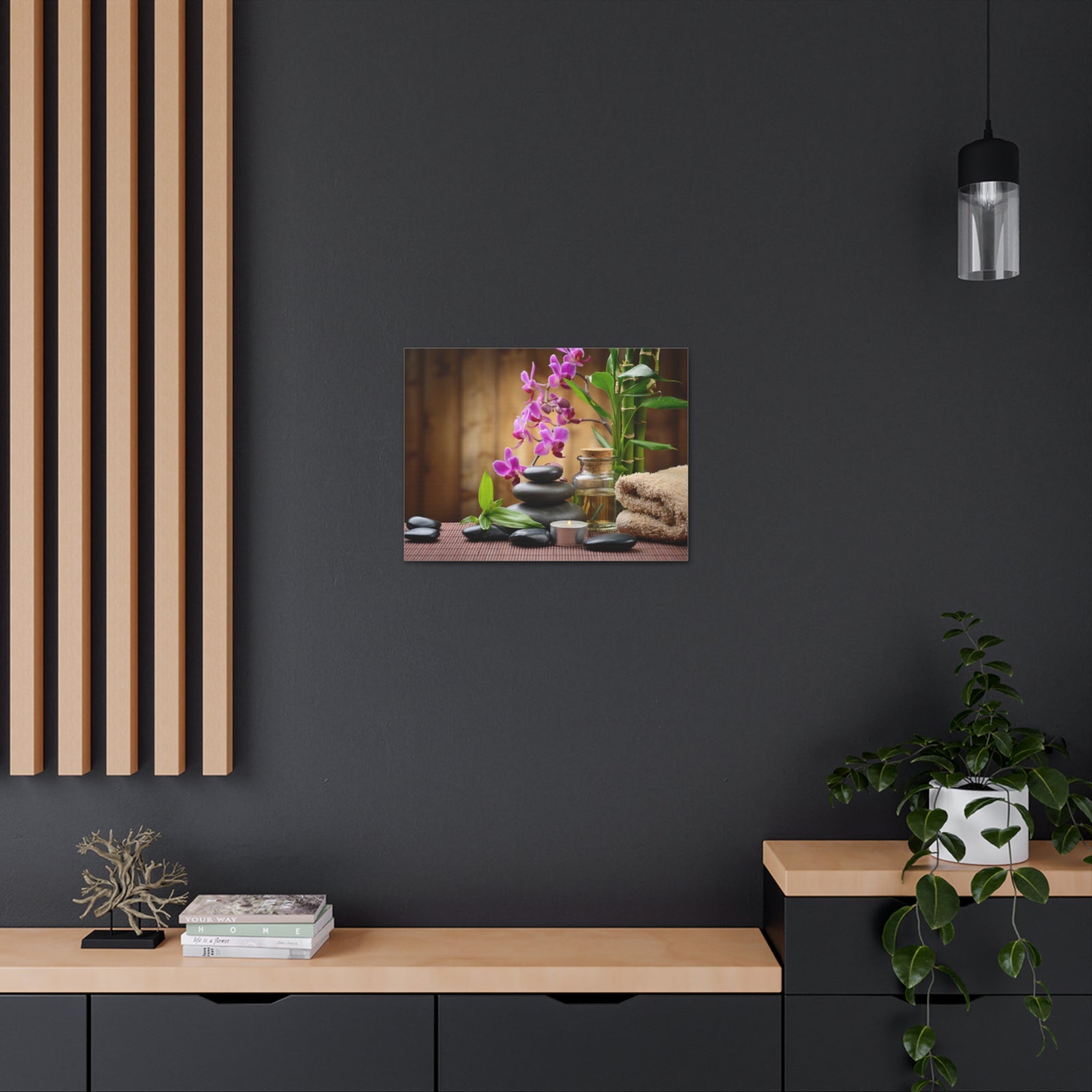 Stones on the Wood Forest Floral Nature Photography Canvas Wall Art for Home Decor Ready-to-Hang-Express Your Love Gifts