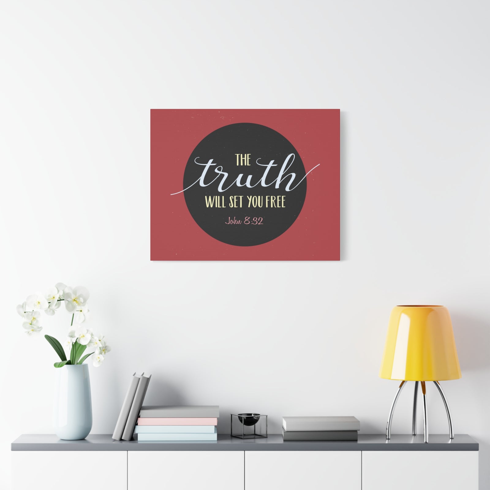 Scripture Canvas The Truth Red John 8:32 Christian Wall Art Bible Verse Print Ready to Hang-Express Your Love Gifts