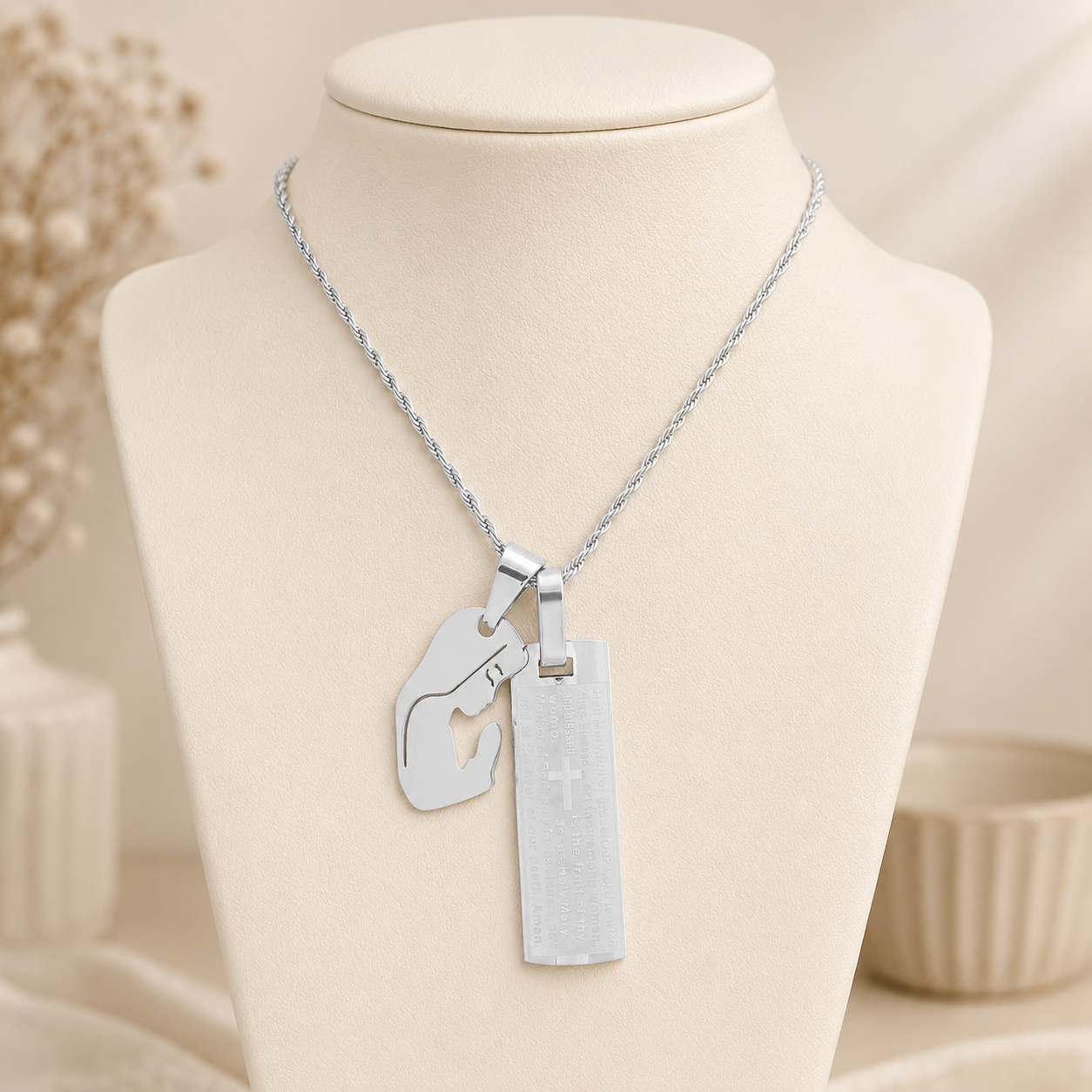 Hail Mary Men's Stainless Steel or 18K Gold Plated Pendant Necklace 24" Chain-Express Your Love Gifts