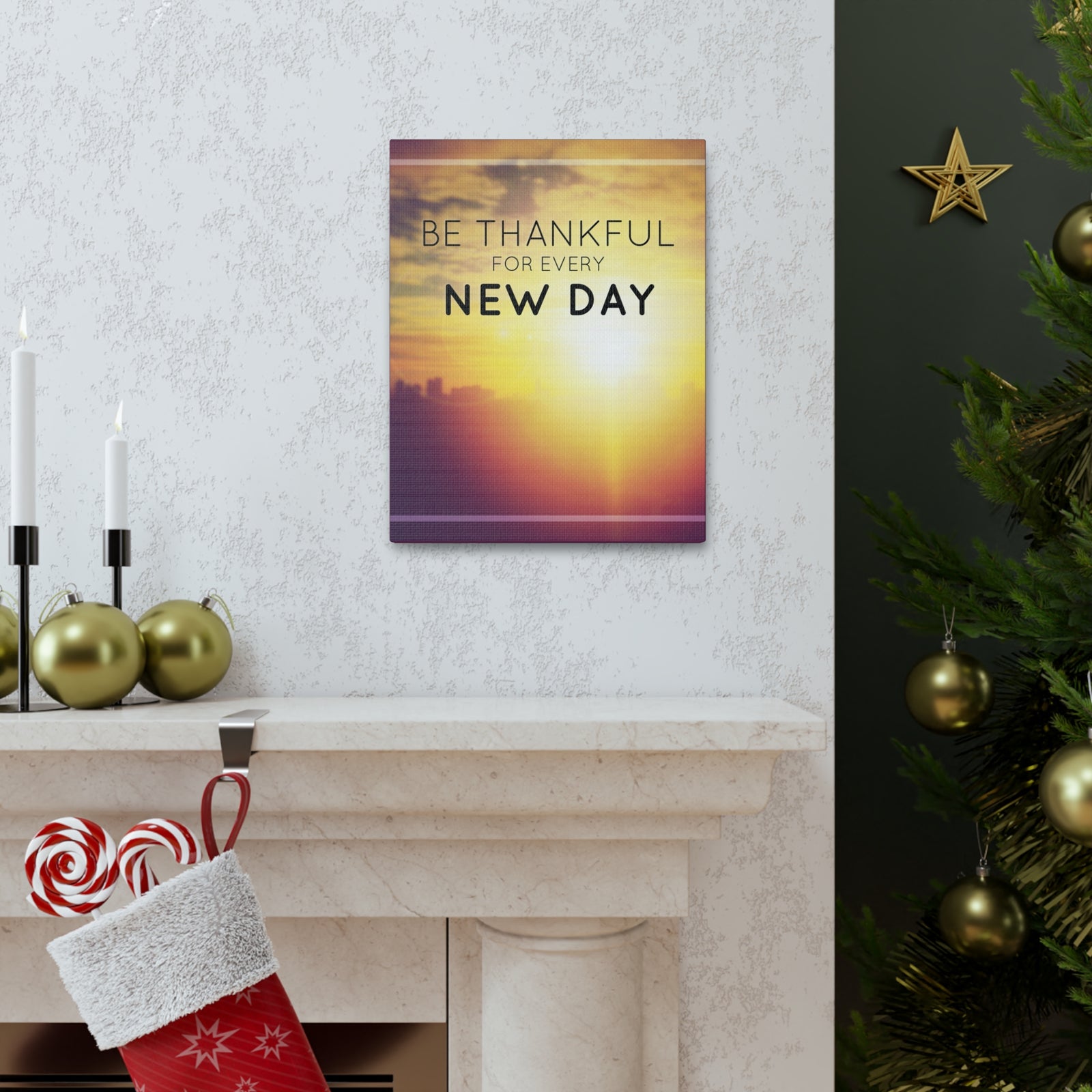Inspirational Quote Canvas Be Thankful For Every New Day Motivational Print Ready to Hang Artwork-Express Your Love Gifts