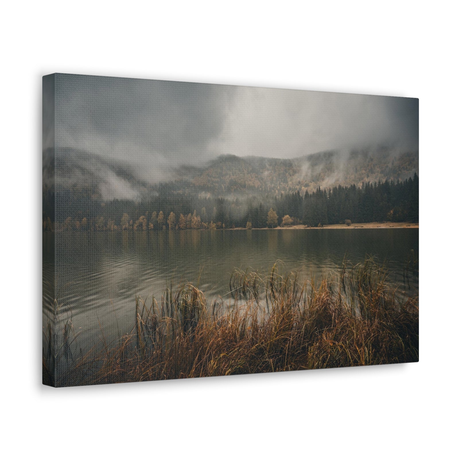 Misty Mountain Lake Reflection Nature Wilderness Photography Canvas Wall Art for Home Decor Ready-to-Hang-Express Your Love Gifts
