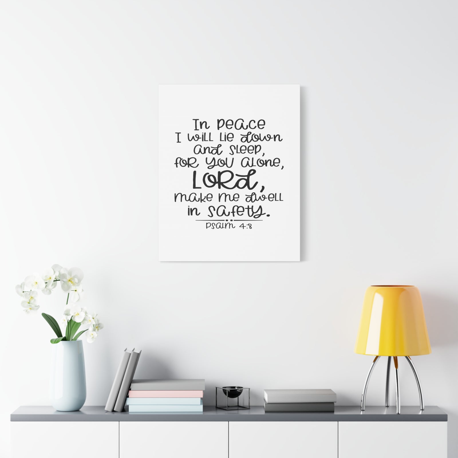 Scripture Canvas Dwell In Safety Psalm 4:8 Christian Wall Art Print Ready to Hang-Express Your Love Gifts