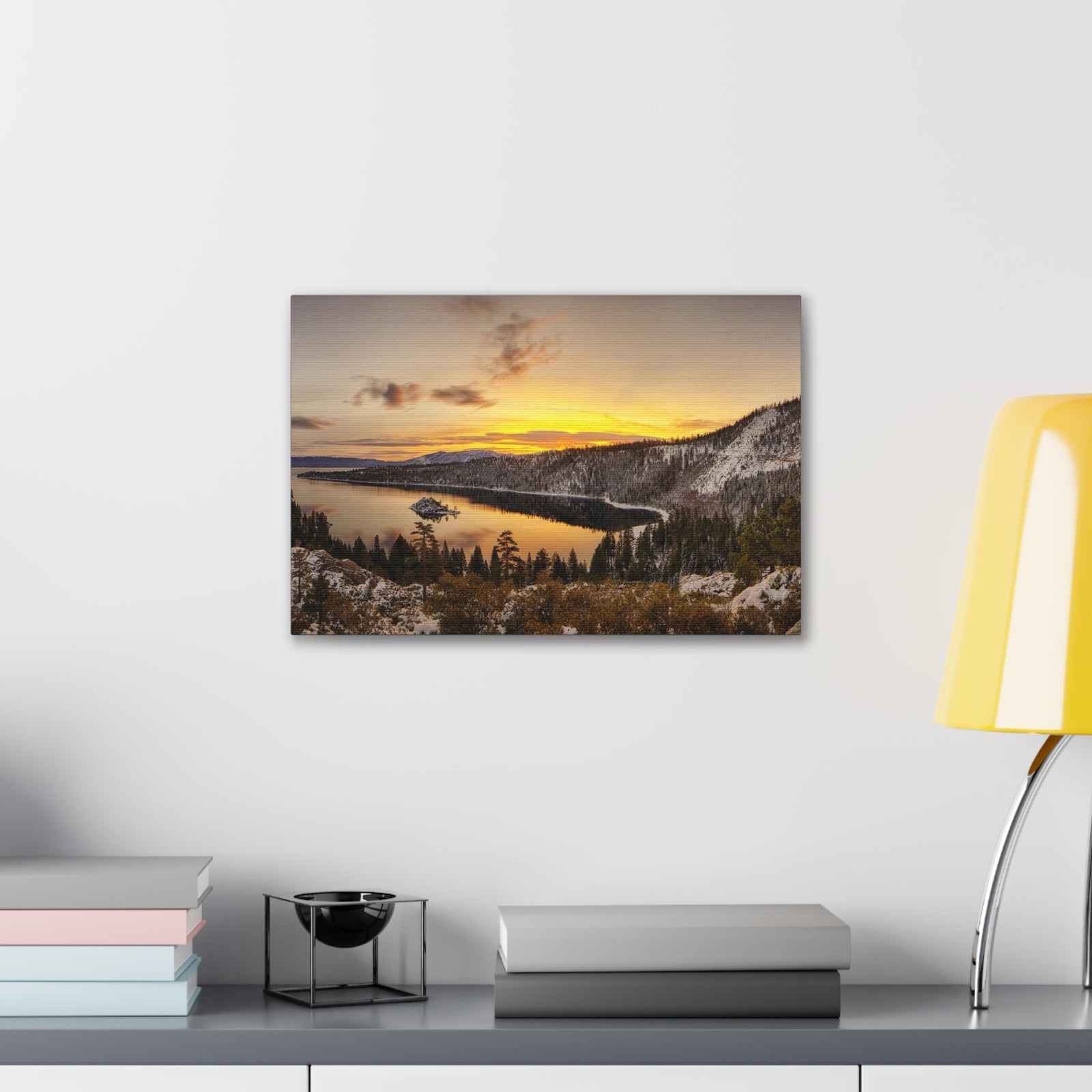 Winter Pine Tree Forest Mountain Lake Nature Wilderness Photography Canvas Wall Art for Home Decor Ready-to-Hang-Express Your Love Gifts