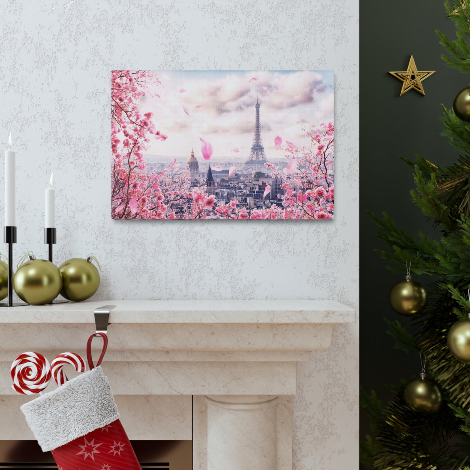 Paris Pink Tree Eiffel Tower France Canvas Artwork High-Quality Breathtaking French City for Home Decor Ready to Hang-Express Your Love Gifts