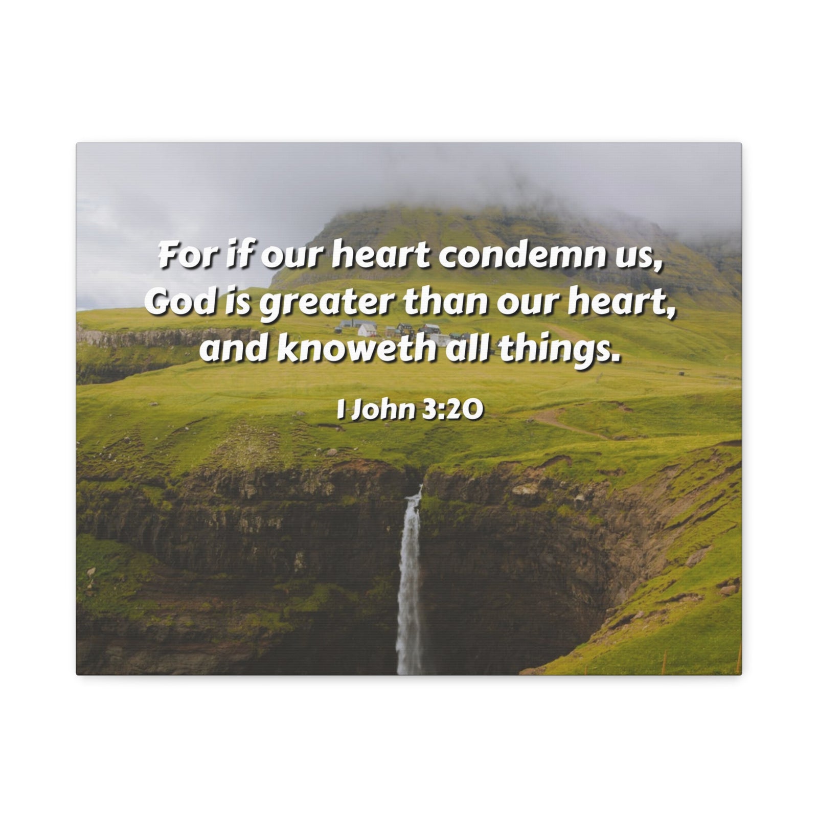 Scripture Canvas God Is Greater 1 John 3:20 Christian Wall Art Bible Verse Print Ready to Hang-Express Your Love Gifts