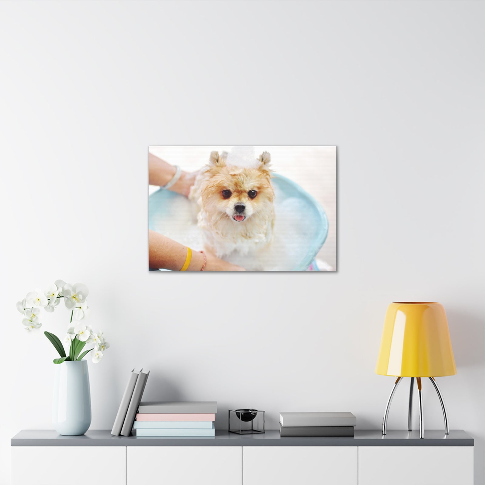 Cute Pomeranian Bath Canvas Wall Art for Home Decor Ready-to-Hang-Express Your Love Gifts