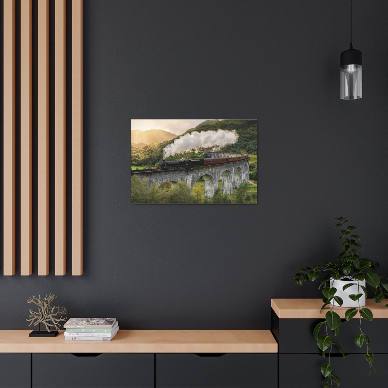 Steam Train Running On Scottish Highlands Modern Multicolor Scenic Nature Photography Canvas Home Office Decor Ready to Hang-Express Your Love Gifts