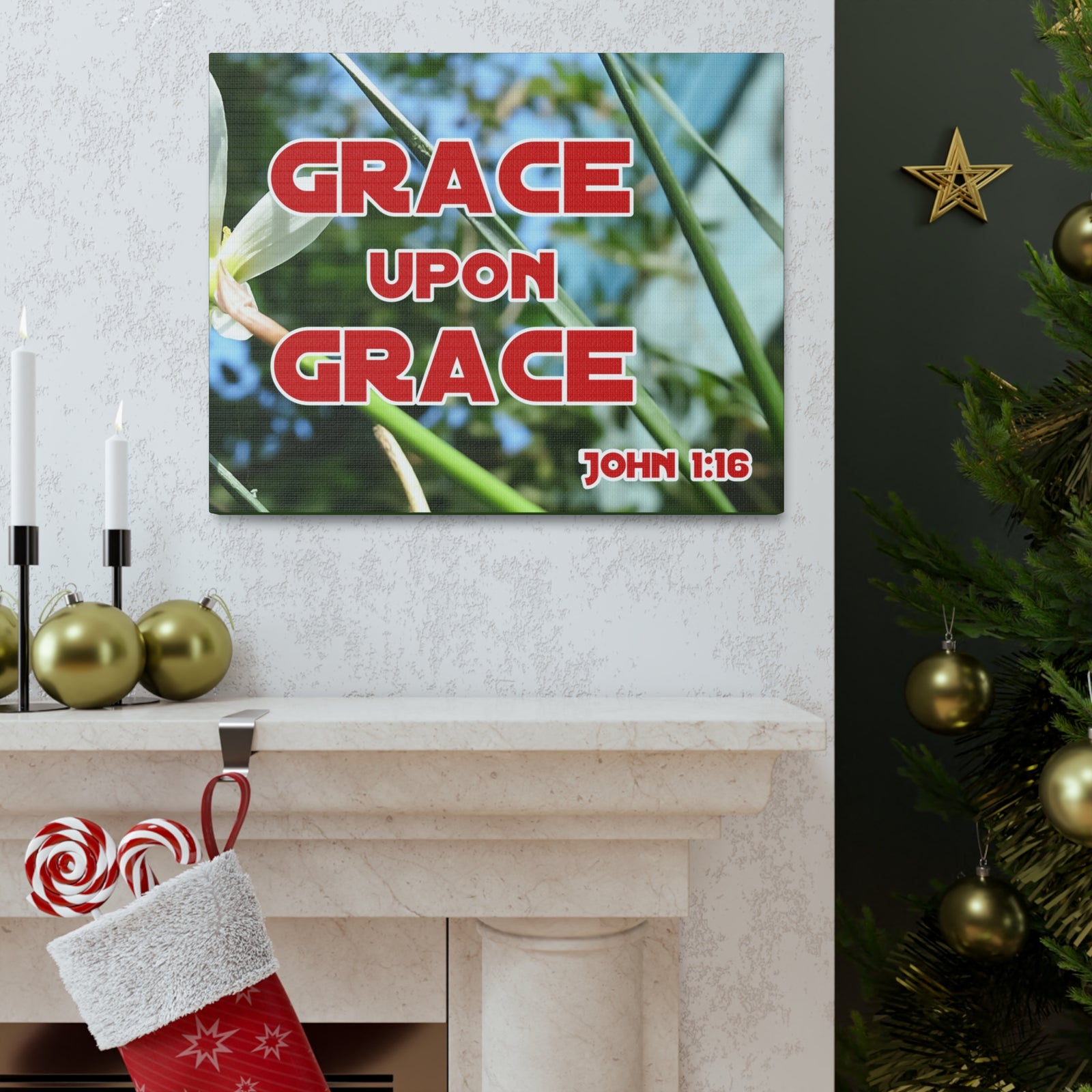 Scripture Walls Grace Upon Grace John 1:16 Bible Verse Canvas Christian Wall Art Ready to Hang-Express Your Love Gifts