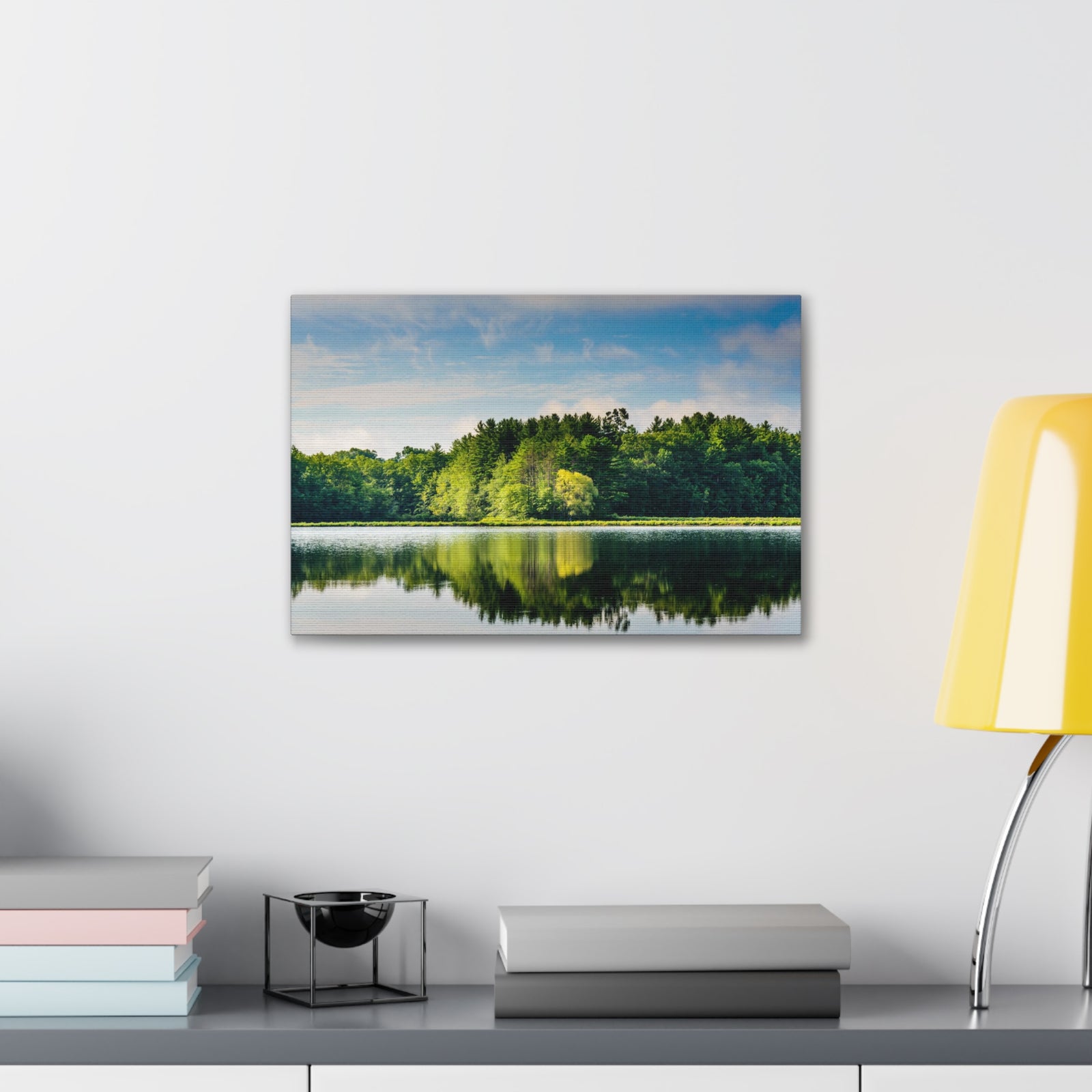 Green Forest Clear Lake Reflection Nature Wilderness Photography Canvas Wall Art for Home Decor Ready-to-Hang-Express Your Love Gifts