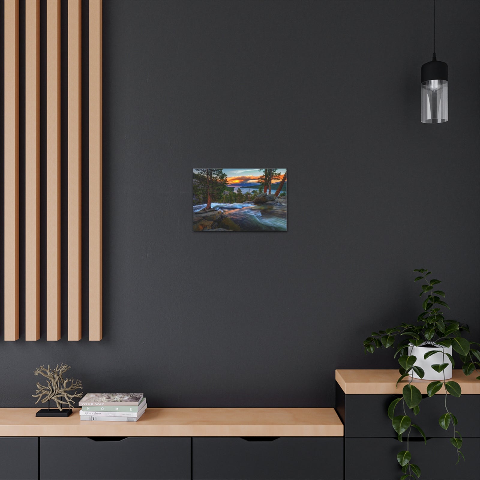 Water Rushing Lake Sunset Nature Wilderness Photography Canvas Wall Art for Home Decor Ready-to-Hang-Express Your Love Gifts