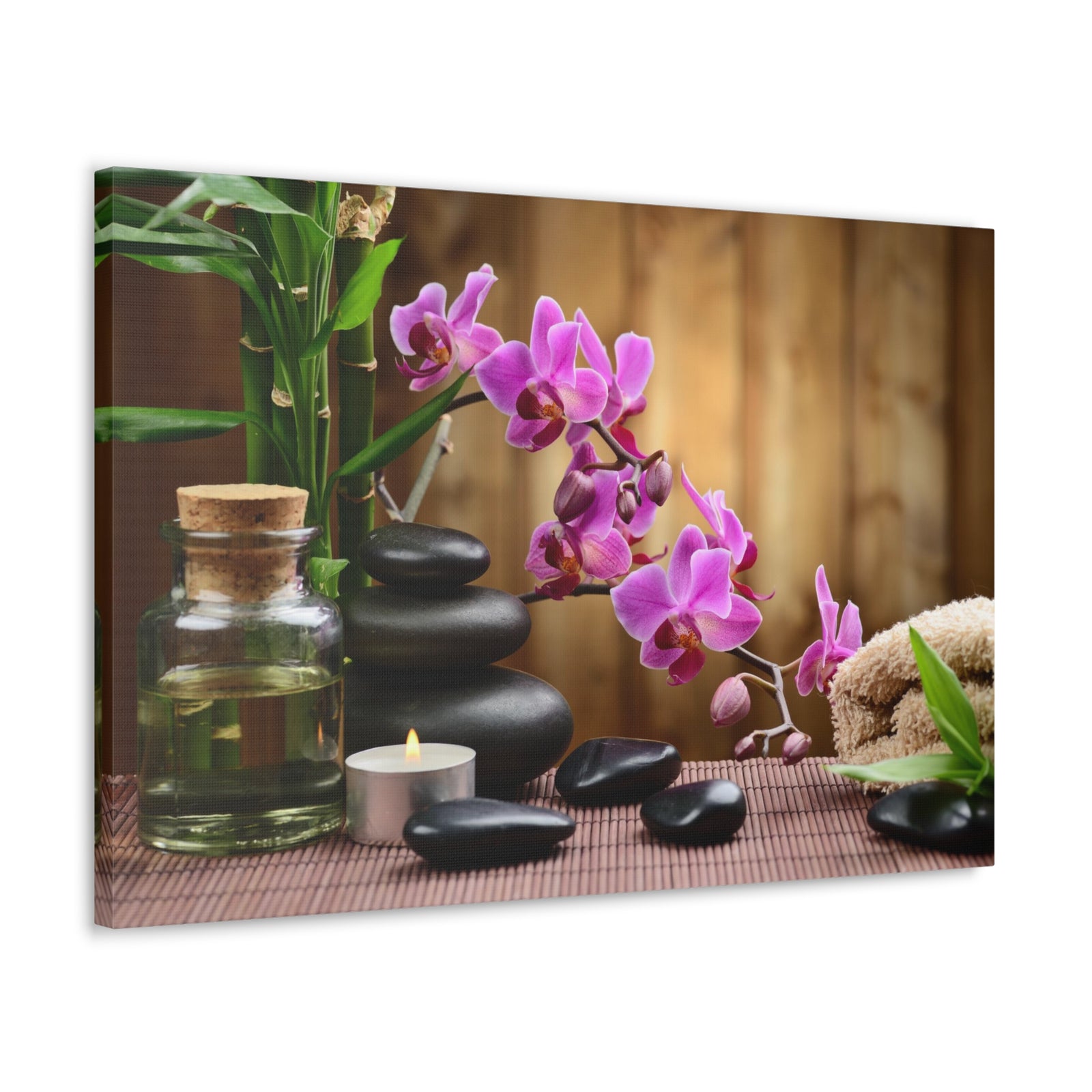 Bamboo Stones Orchid Forest Floral Nature Photography Canvas Wall Art for Home Decor Ready-to-Hang-Express Your Love Gifts