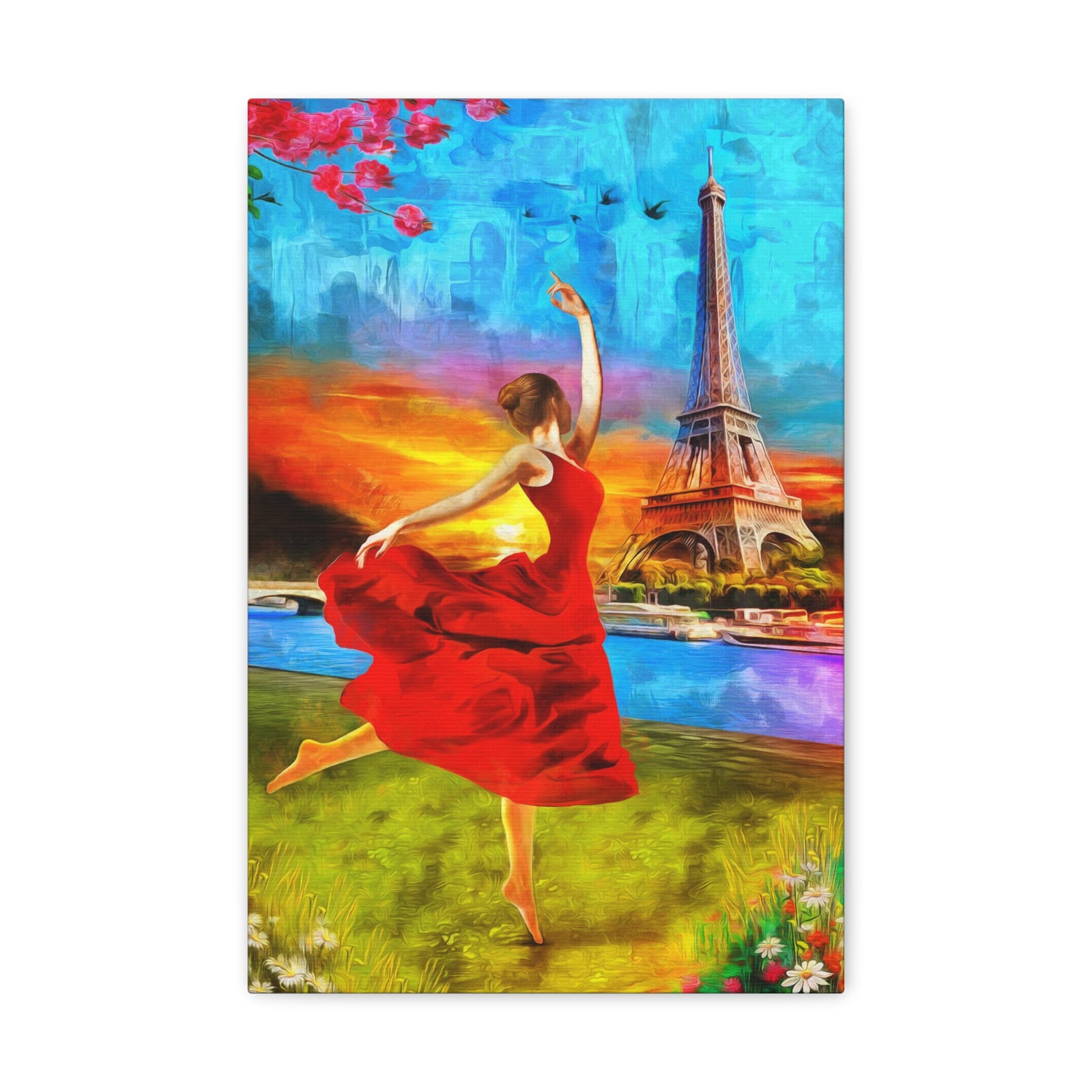 Eiffel Tower Red Dress Paris France Canvas Artwork High-Quality Breathtaking French City for Home Decor Ready to Hang-Express Your Love Gifts