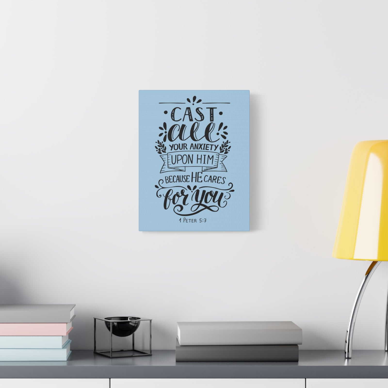 Scripture Canvas Cast All Your Anxiety 1 Peter 5:7 Christian Wall Art Bible Verse Print Ready To Hang-Express Your Love Gifts