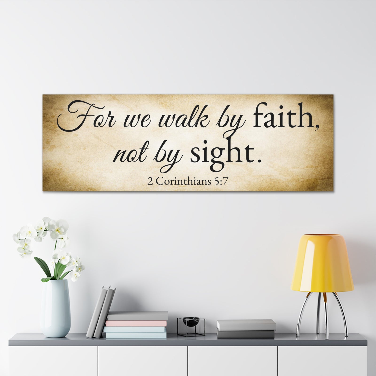 Scripture Walls 2 Corinthians 5:7 Gold Bible Verse Canvas Christian Wall Art Ready to Hang Unframed-Express Your Love Gifts