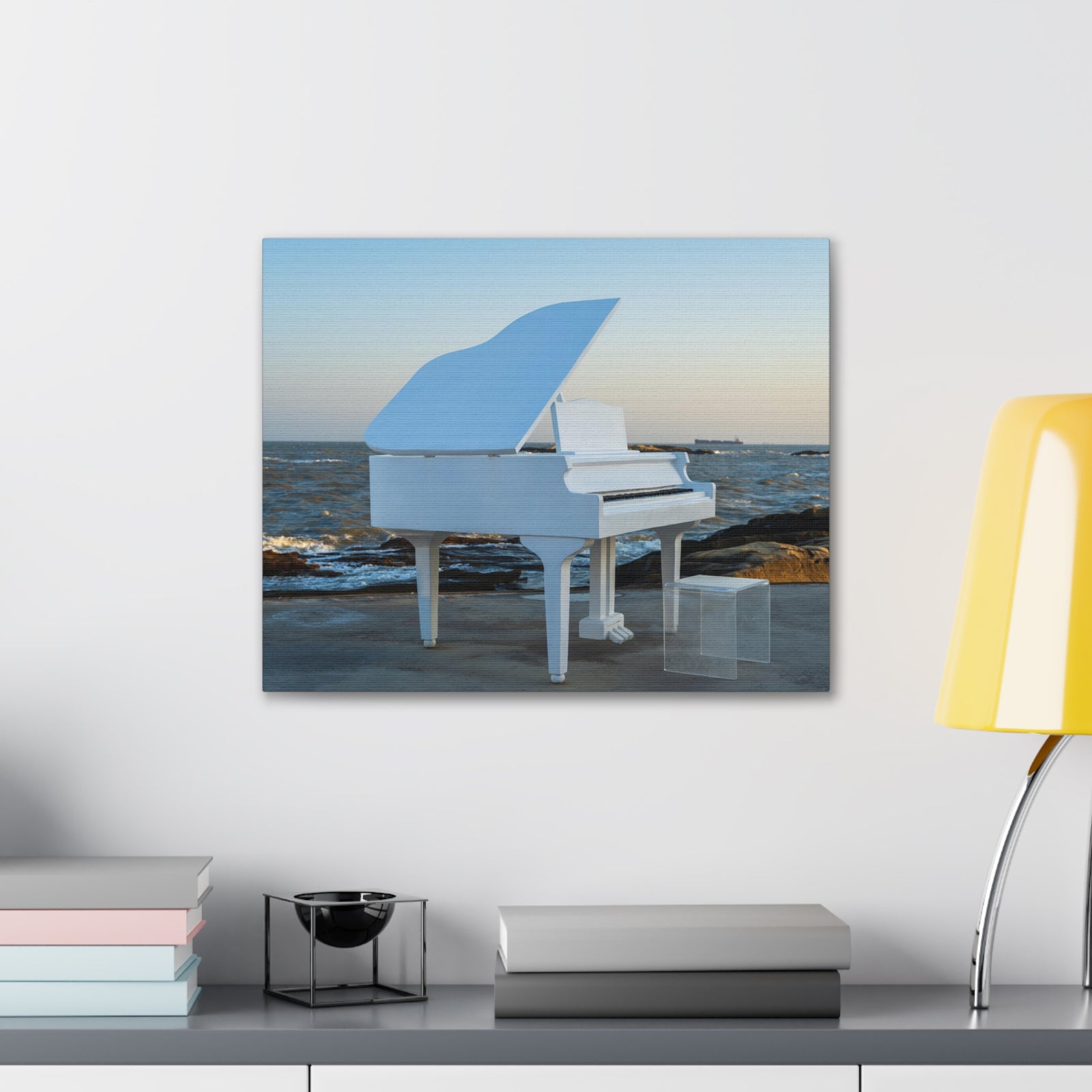 Piano White On Beach Music Lover's Delight Piano Keyboard Canvas Wall Art for Home Decor Ready-to-Hang-Express Your Love Gifts