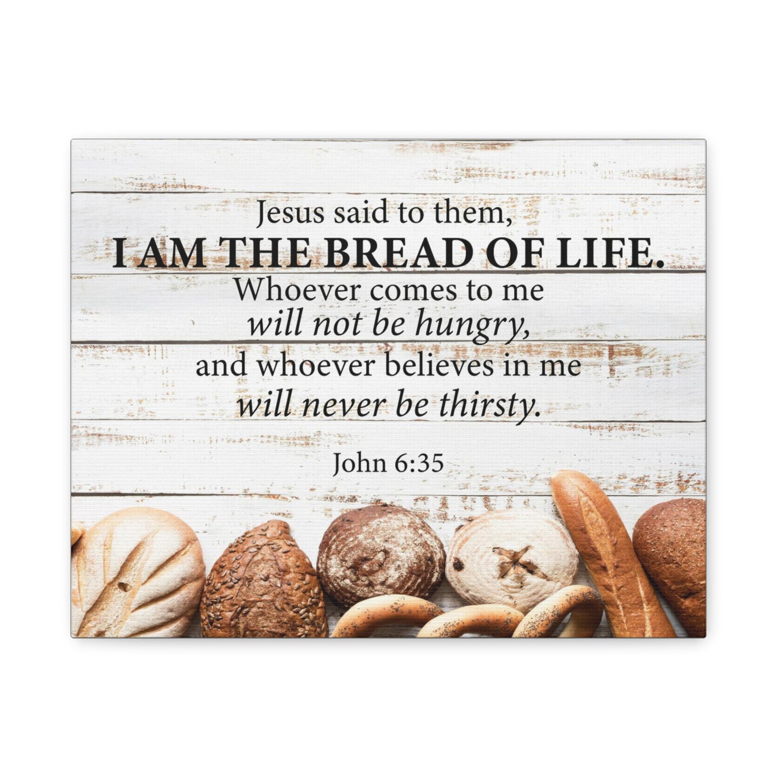 Bible Verse Canvas Bread of Life John 6:35 Scripture Wall Art Christian Home Decor-Express Your Love Gifts