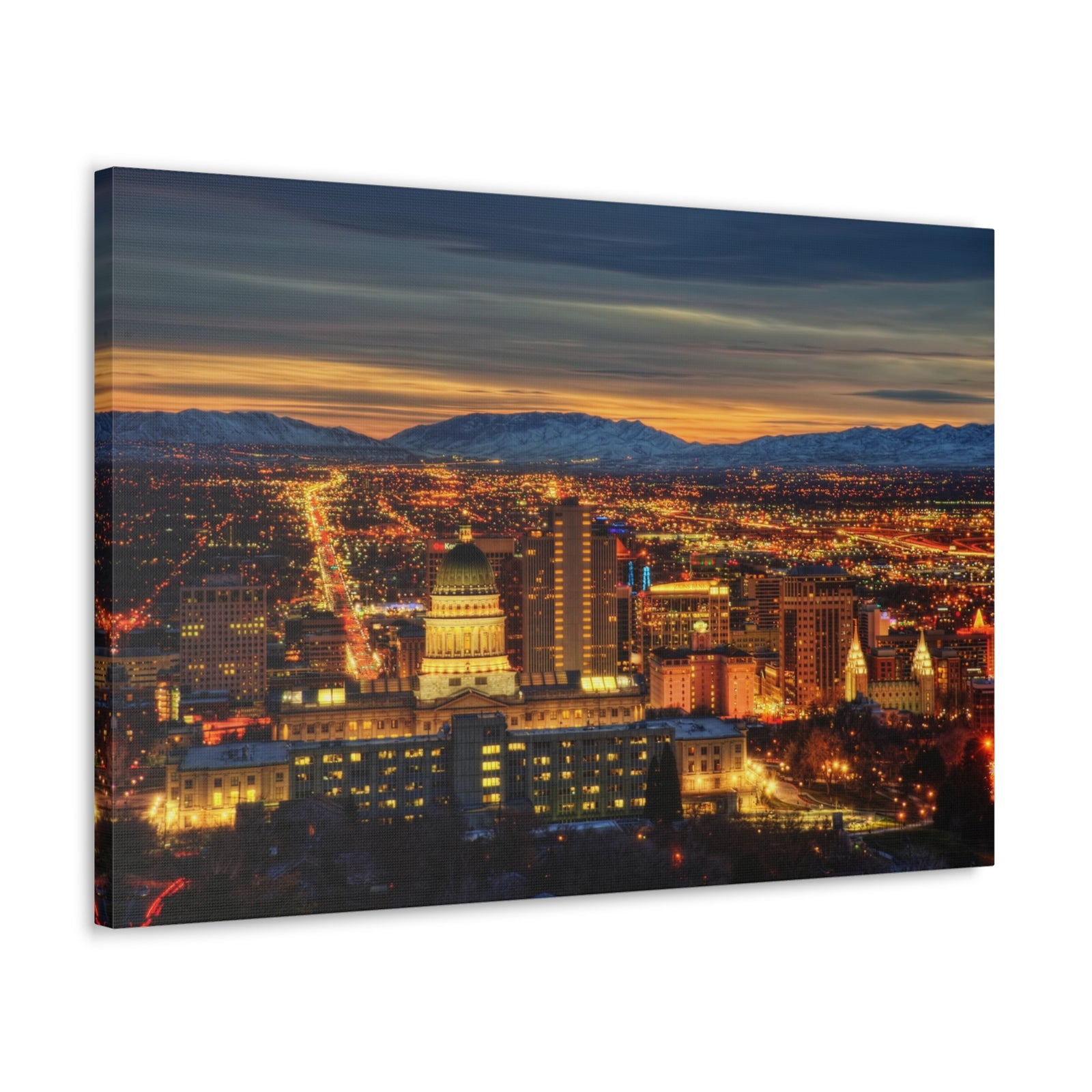 Salt Lake City Night Skyline Canvas Artwork High-Quality Breathtaking Stunning Cityscape for Home Decor Ready to Hang-Express Your Love Gifts