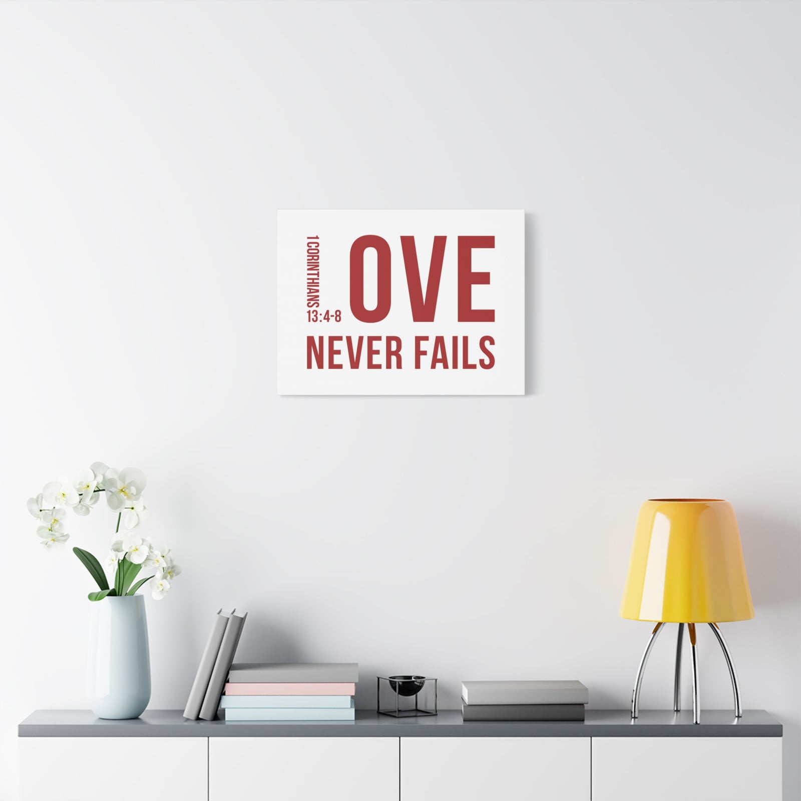 Scripture Canvas Love Never Fails 1 Corinthians 13:4-8 Christian Wall Art Bible Verse Print Ready To Hang-Express Your Love Gifts