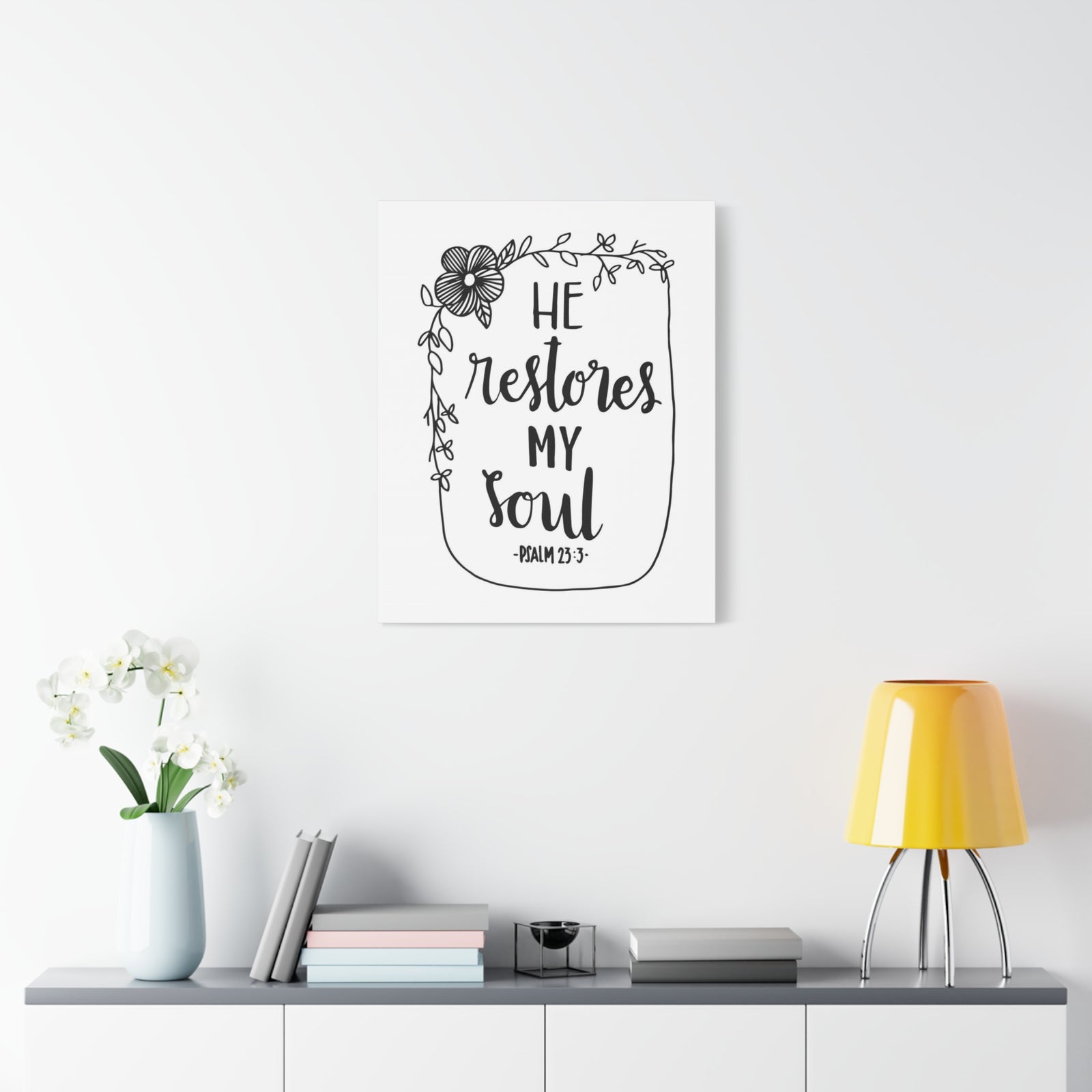 Scripture Canvas He Restores My Soul Psalm 23:3 Christian Wall Art Bible Verse Print Ready to Hang-Express Your Love Gifts