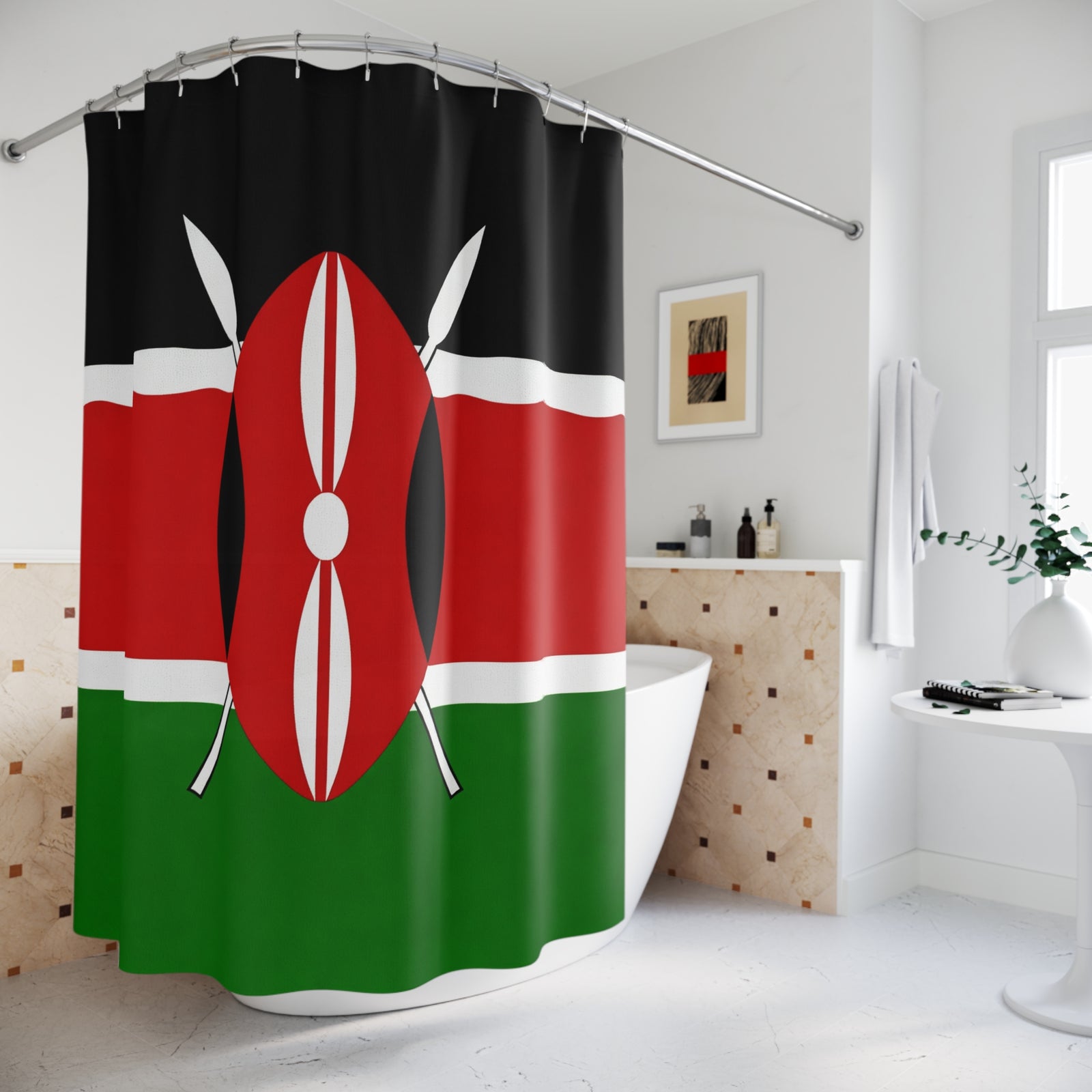 Kenya Flag Shower Curtain 71" x 74"-Express Your Love Gifts